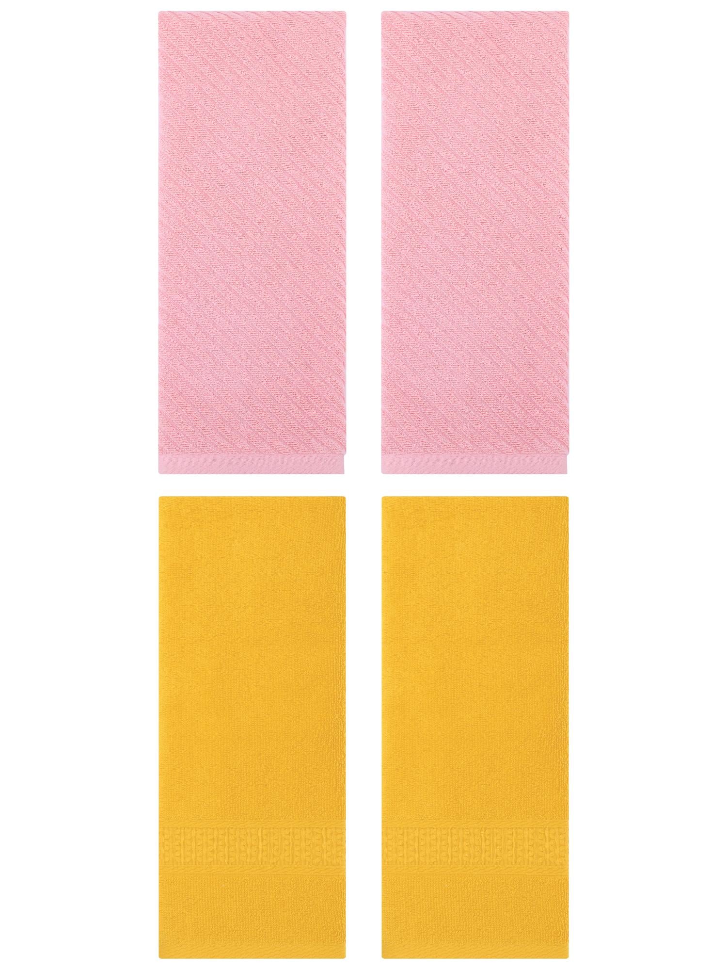 Unique Bargains 4 Pcs Solid Soft Bathroom Hand Towel Yellow/Pink 13" x 30"/14" x 30"