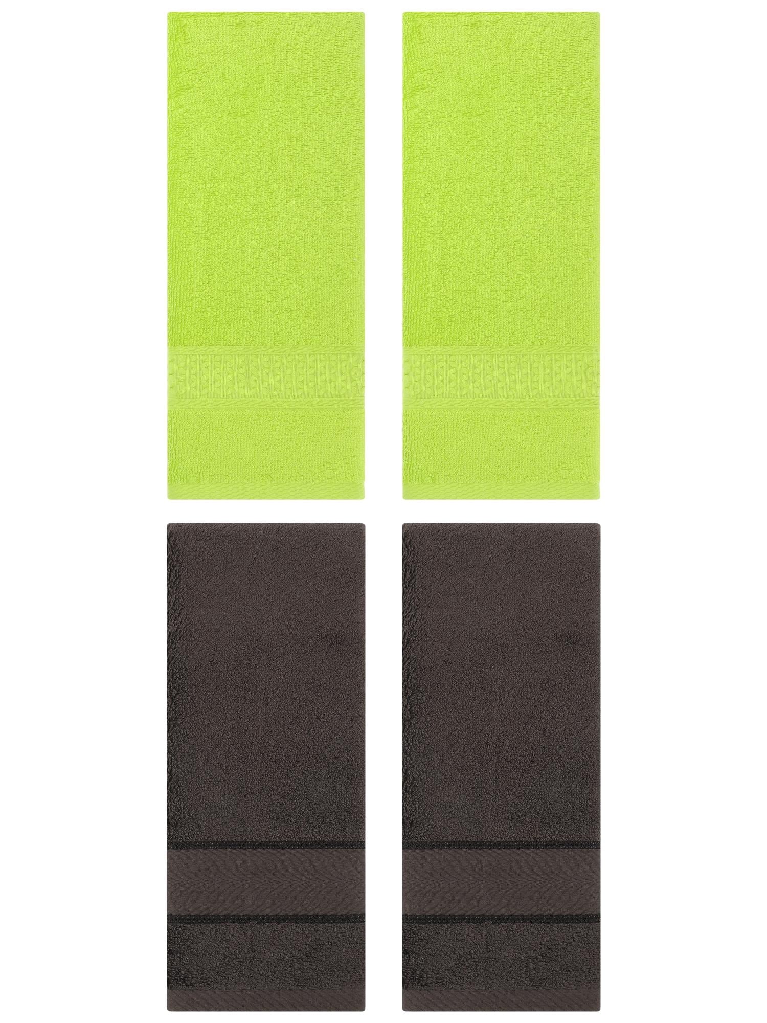 Unique Bargains 4 Pcs Solid Soft Hand Towel Light Green/Dark Brown 13" x 30"/14" x 30"