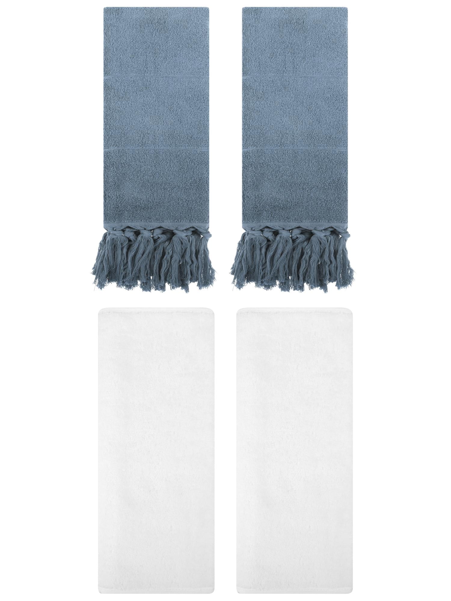 Unique Bargains 4 Pcs Solid Soft Hand Towels Blue/White 14" x 30"/13" x 30"