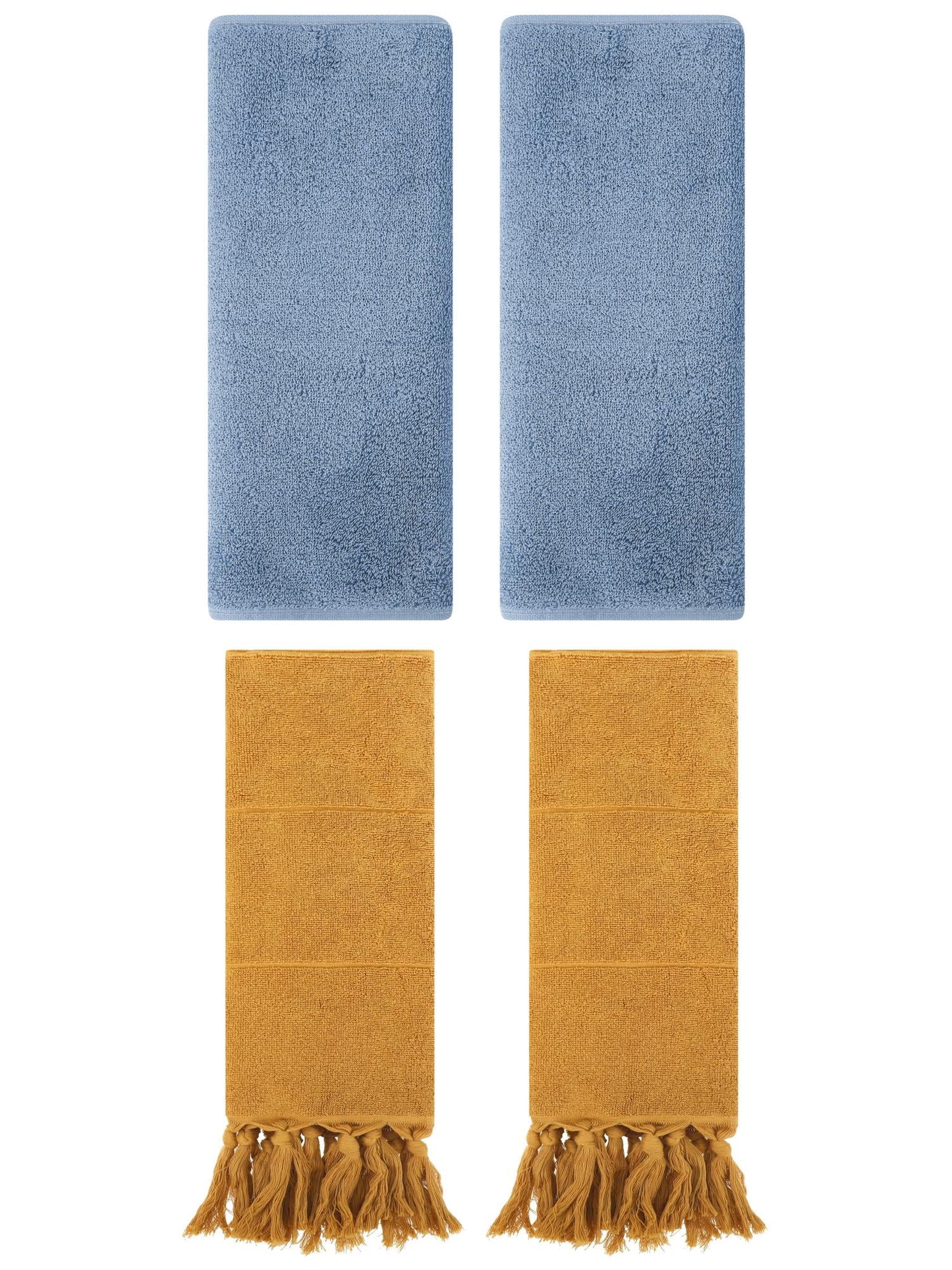 Unique Bargains 4 Pcs Solid Soft Hand Towels Yellow/Light Steel Blue 14" x 30"/13" x 30"