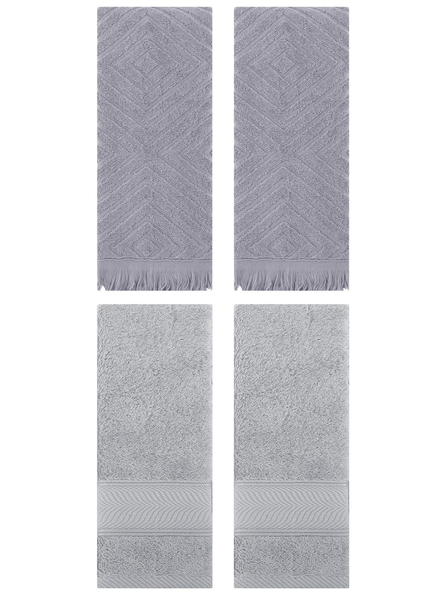 Unique Bargains 4 Pcs Striped Cotton Hand Towel Decor Light Grey/Grey 14" x 30"/13" x 29"
