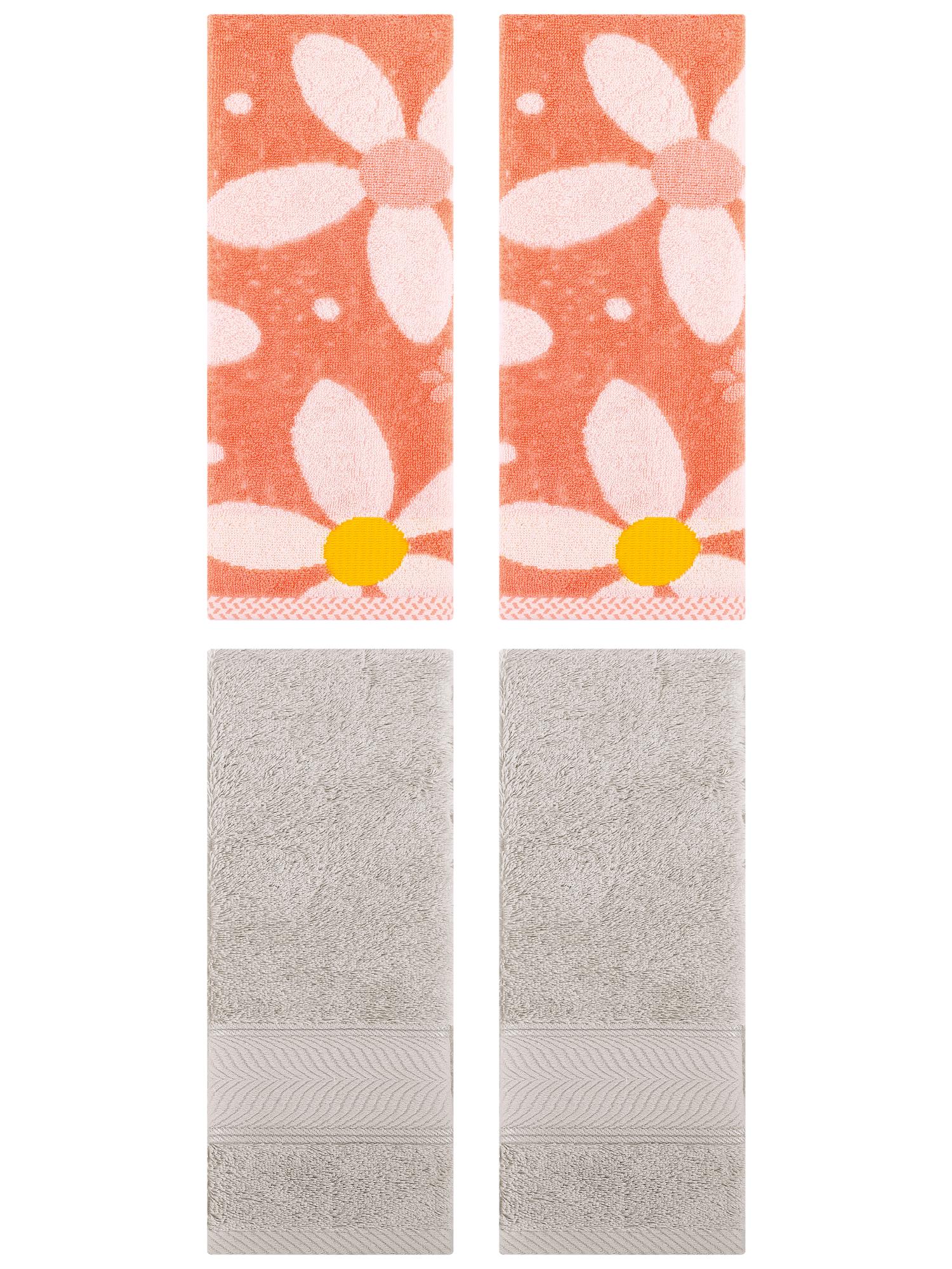Unique Bargains 4 Pcs Striped Hand Towel Light Brown/Orange 14" x 30"/13" x 29"