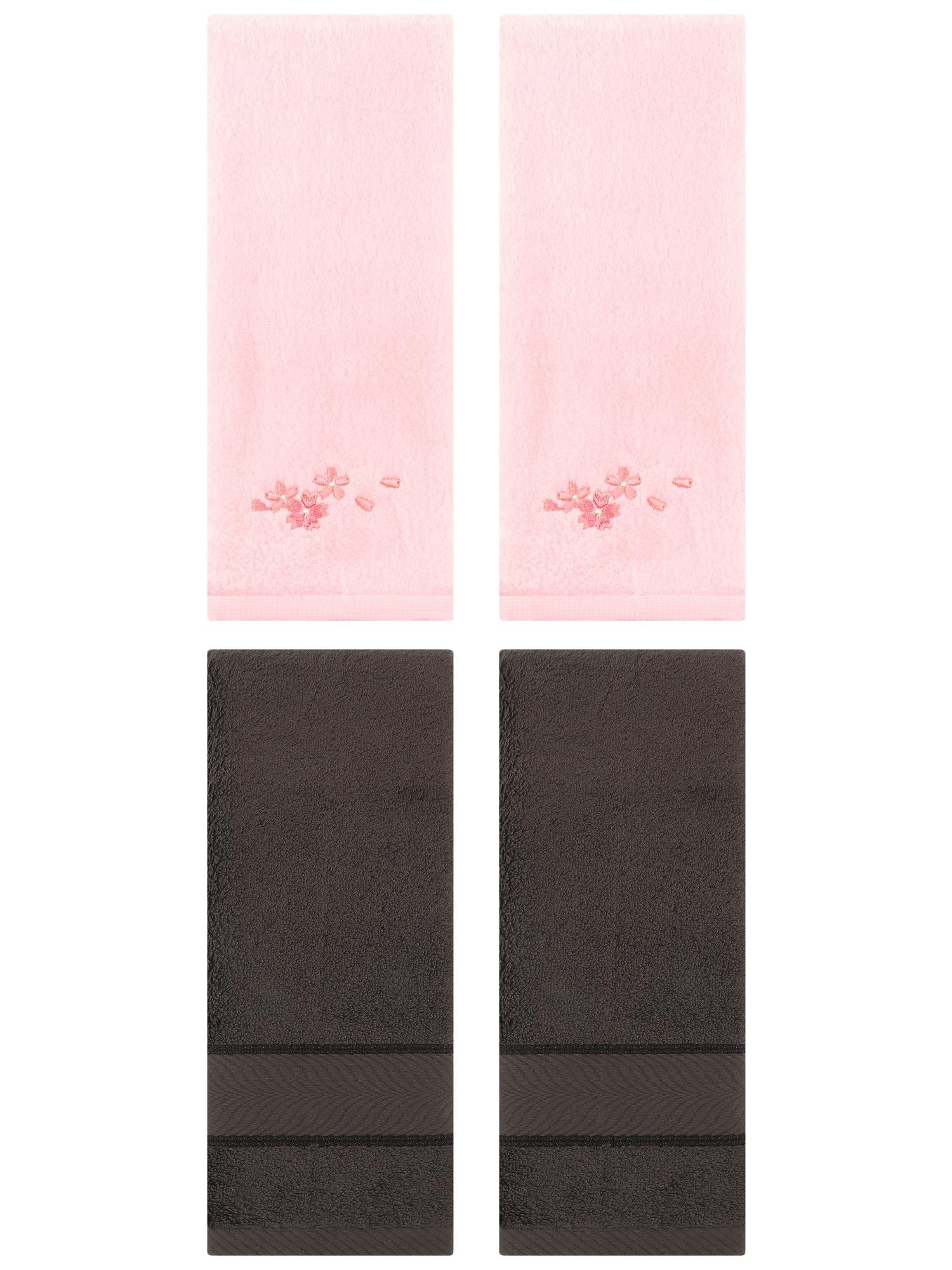 Unique Bargains 4 Pcs Striped Hand Towel Set Dark Brown/Pink 14" x 30"/13" x 29"