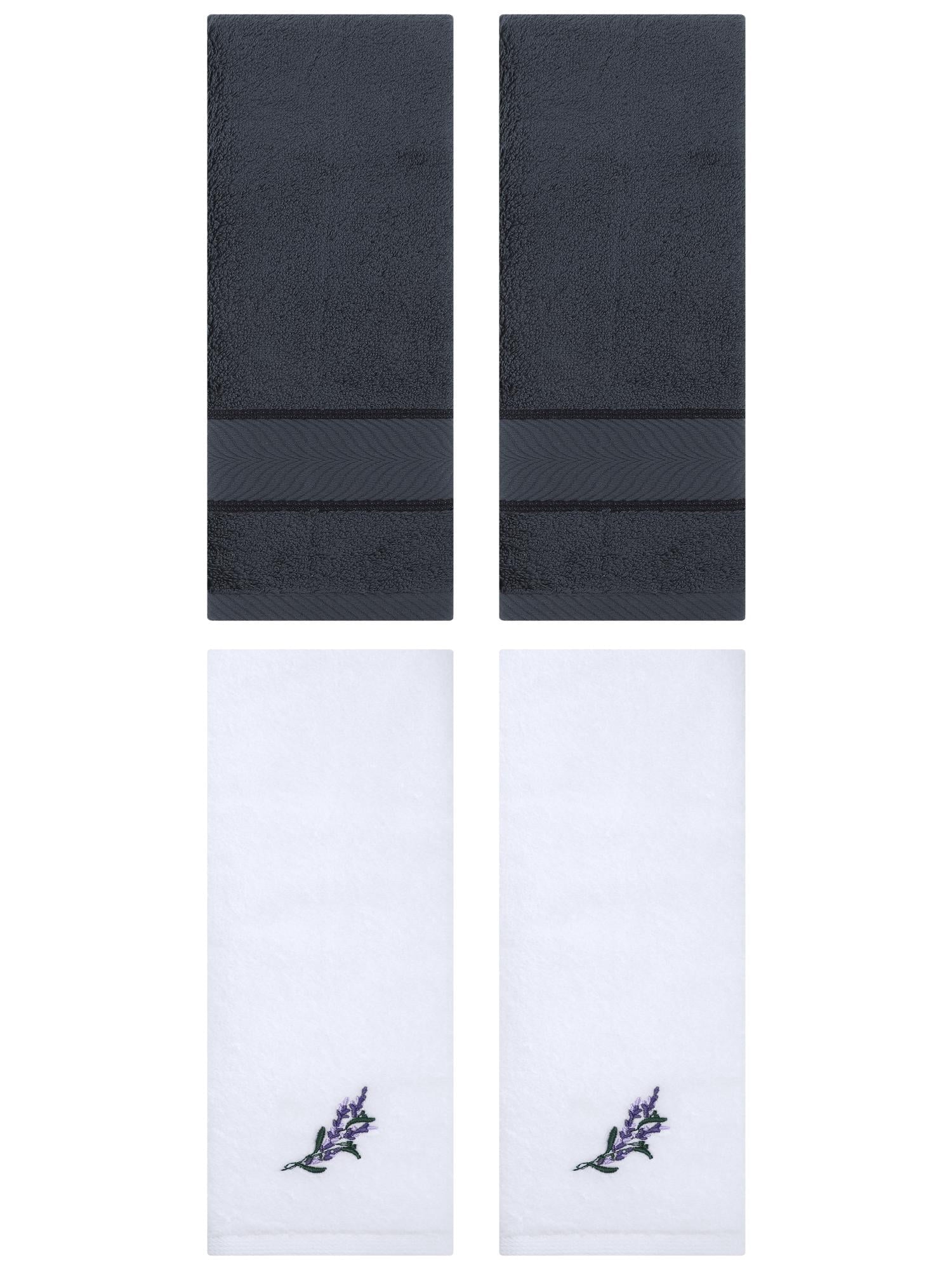Unique Bargains 4 Pcs Striped Hand Towel Set Dark Grey/White 14" x 30"/13" x 29"