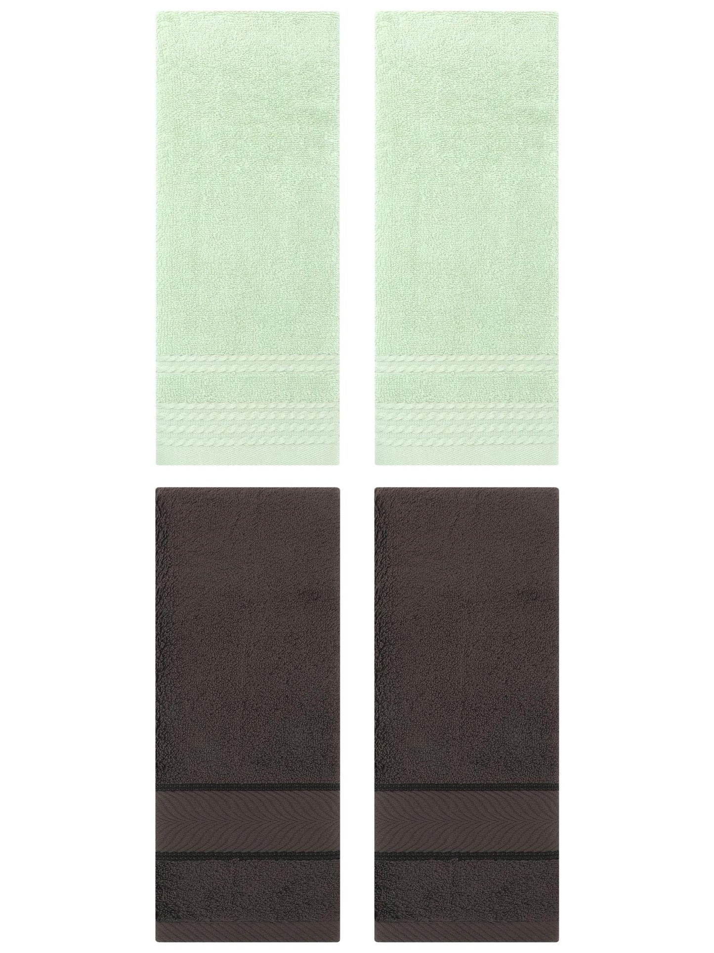 Unique Bargains 4 Pcs Striped Quick Drying Non-Linting Hand Towel Green/Dark Brown