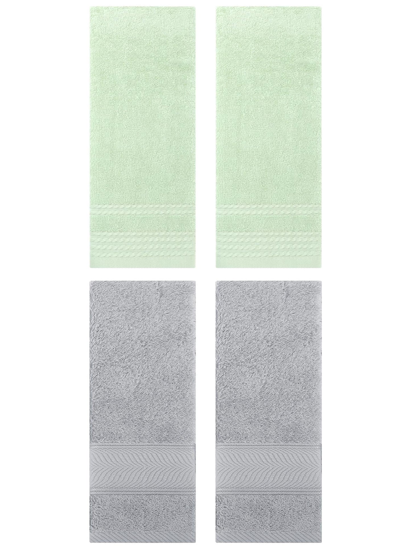 Unique Bargains 4 Pcs Striped Quick Drying Non-Linting Hand Towel Green/Light Grey