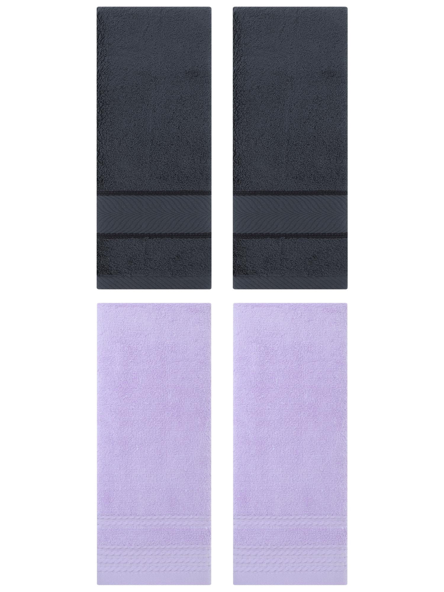 Unique Bargains 4 Pcs Striped Quick Drying Non-Linting Hand Towel Purple/Dark Grey
