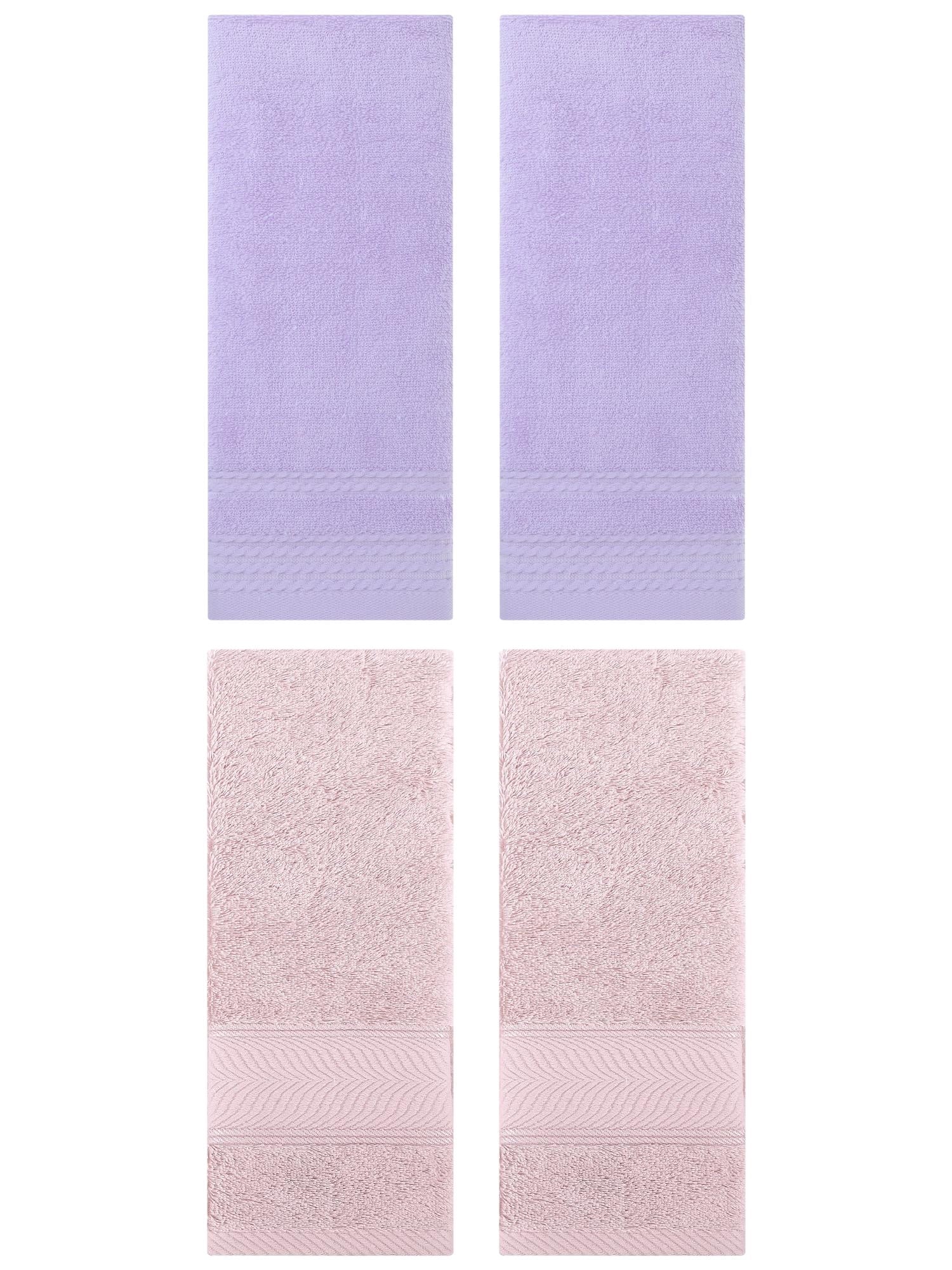 Unique Bargains 4 Pcs Striped Quick Drying Non-Linting Hand Towel Purple/Light Pink