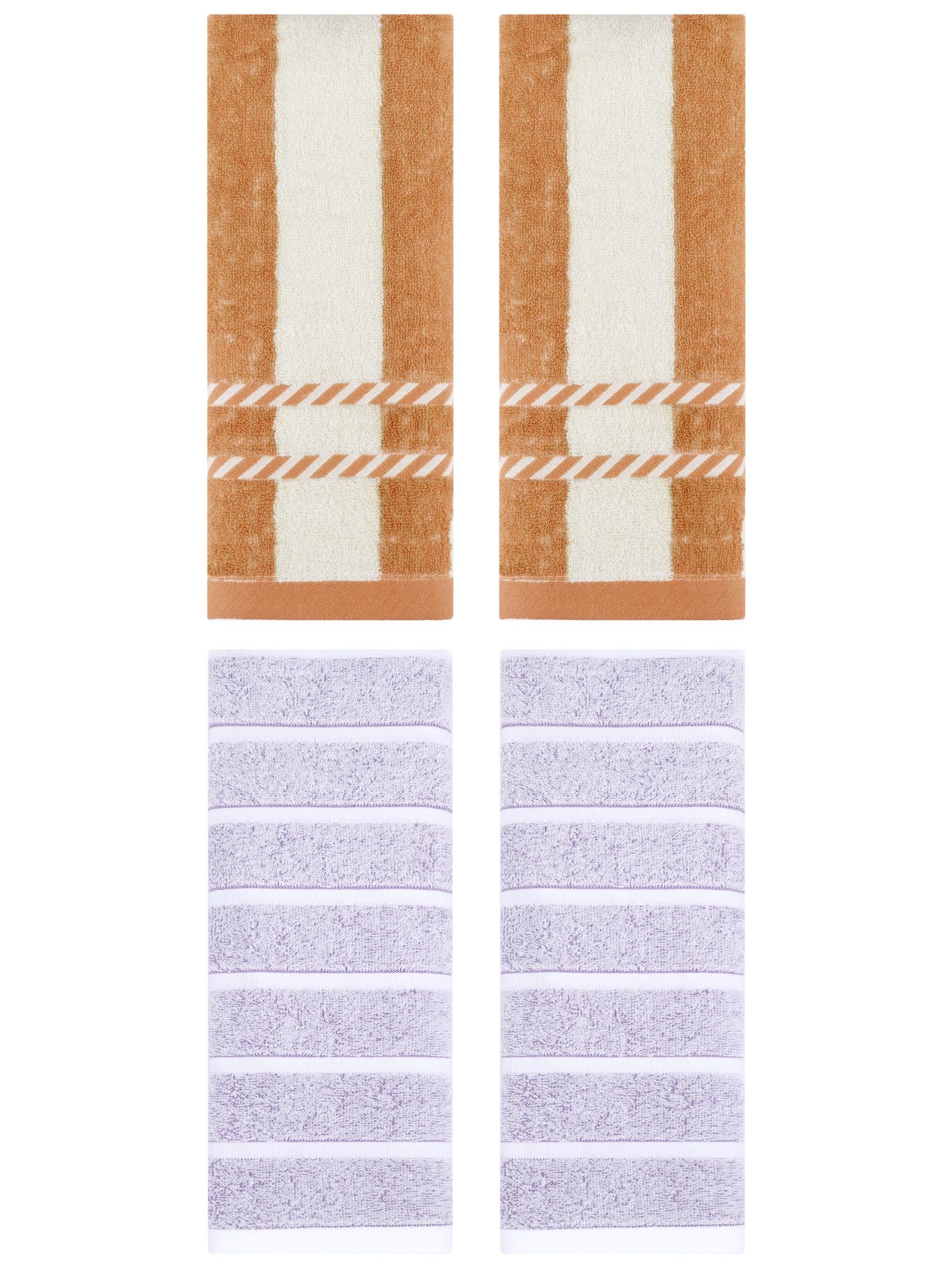 Unique Bargains 4 Pcs Striped Soft Hand Towel Set Light Purple/Yellow 13" x 29"/15" x 35"
