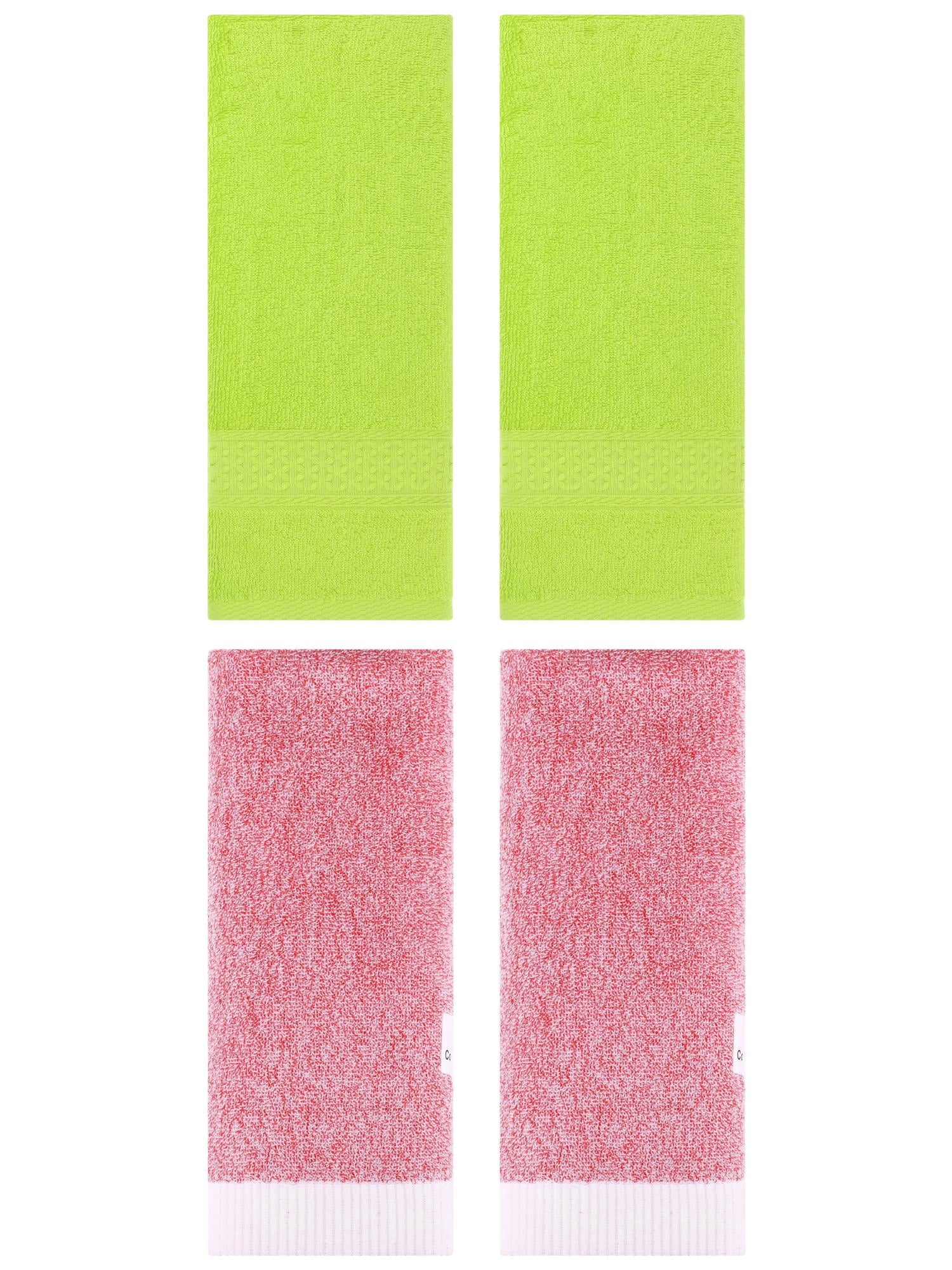 Unique Bargains 4 Pcs Textured Cotton Hand Towel Light Green/Pink 13" x 30"/13" x 29"