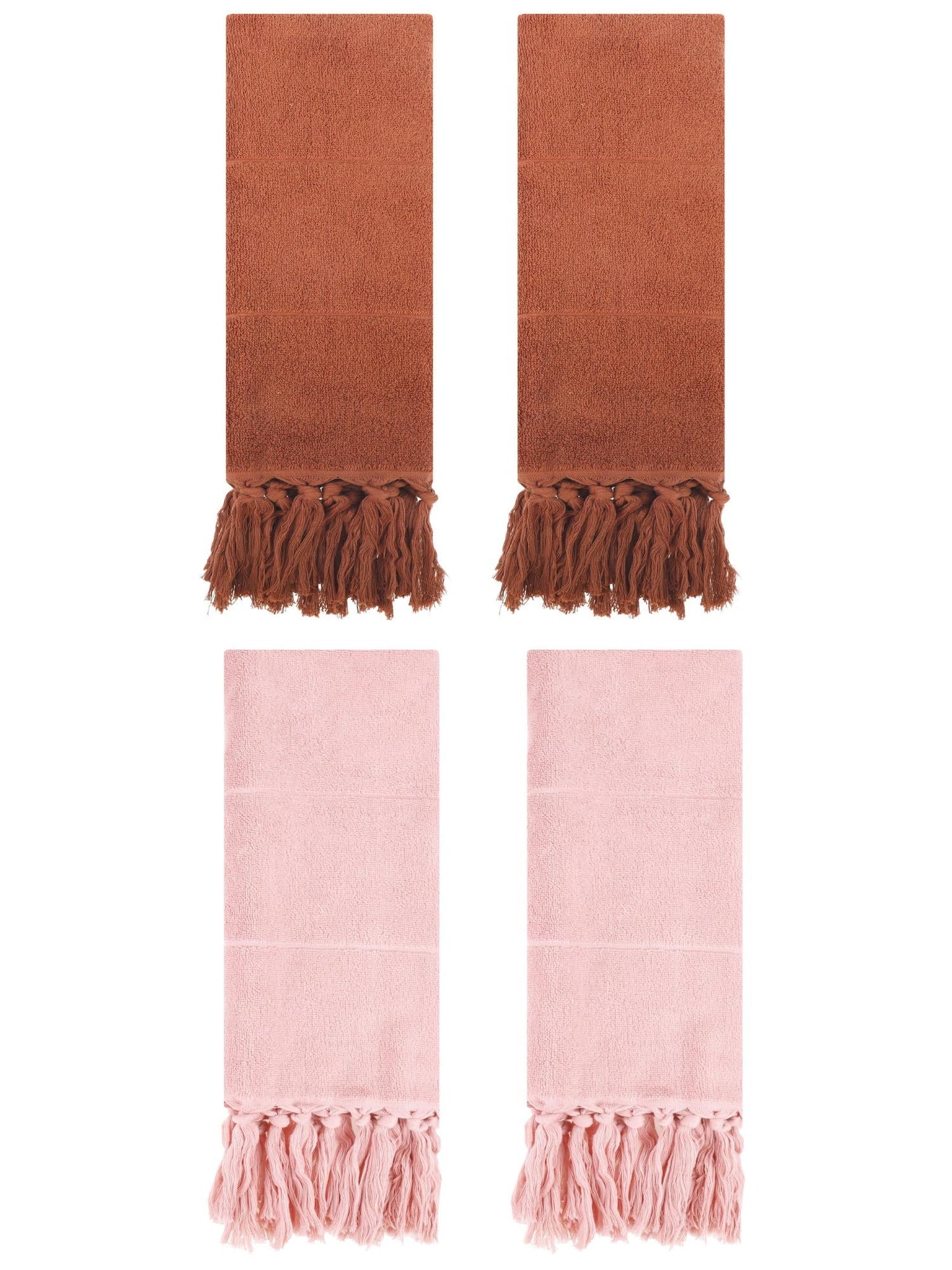 Unique Bargains 4 Pcs Turkish Hand Towels Brown/Pink 14" x 30"