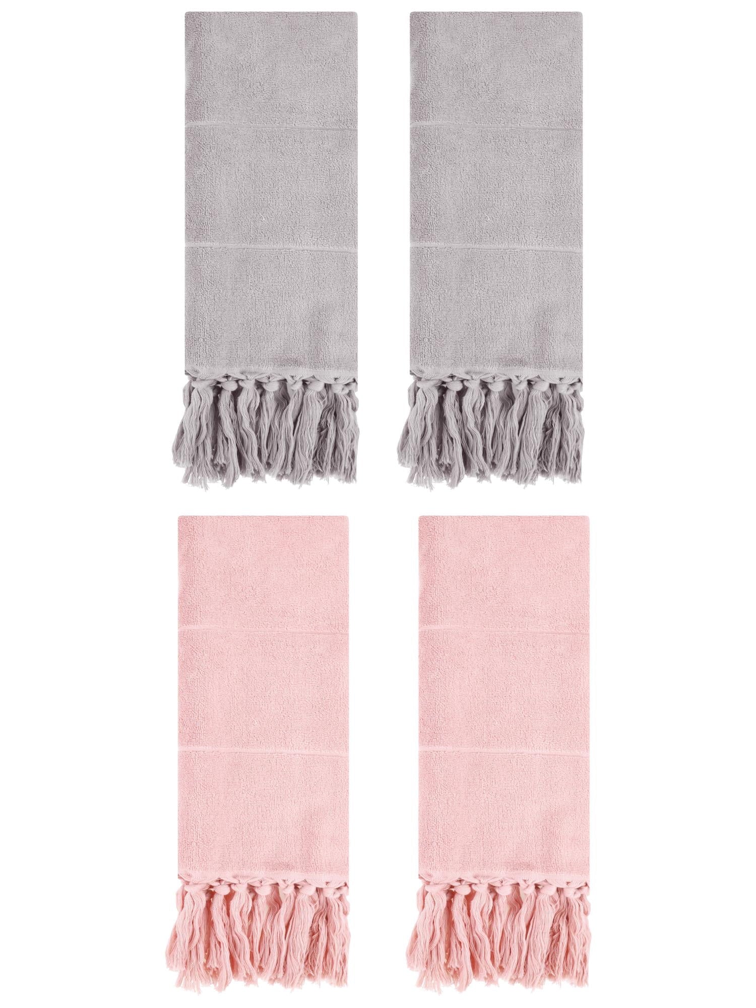 Unique Bargains 4 Pcs Turkish Hand Towels Grey/Pink 14" x 30"