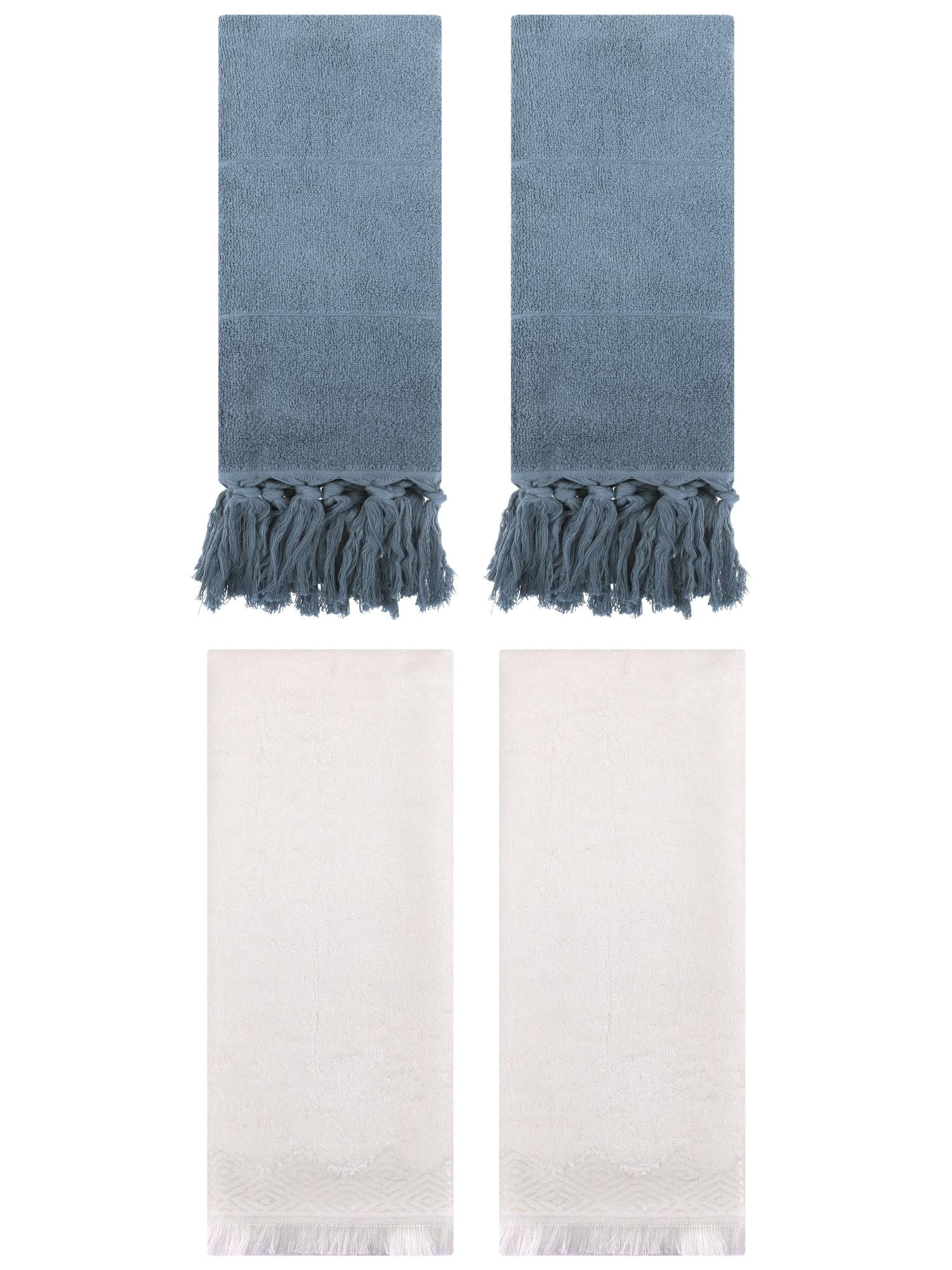 Unique Bargains 4 Pack Cotton Absorbent Soft Turkish Hand Towels with tassel for Bathroom Blue/Beige 14" x 30"/13" x 29"