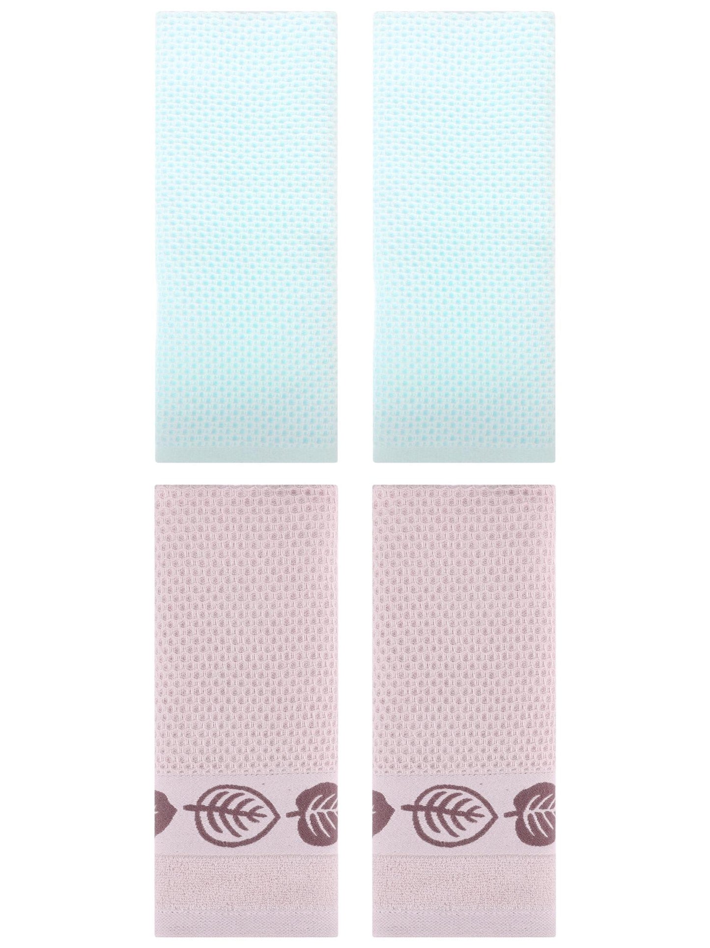 Unique Bargains 4 Pcs Waffle Cotton Hand Towel Light Cyan/Brown 13" x 30"/13" x 29"