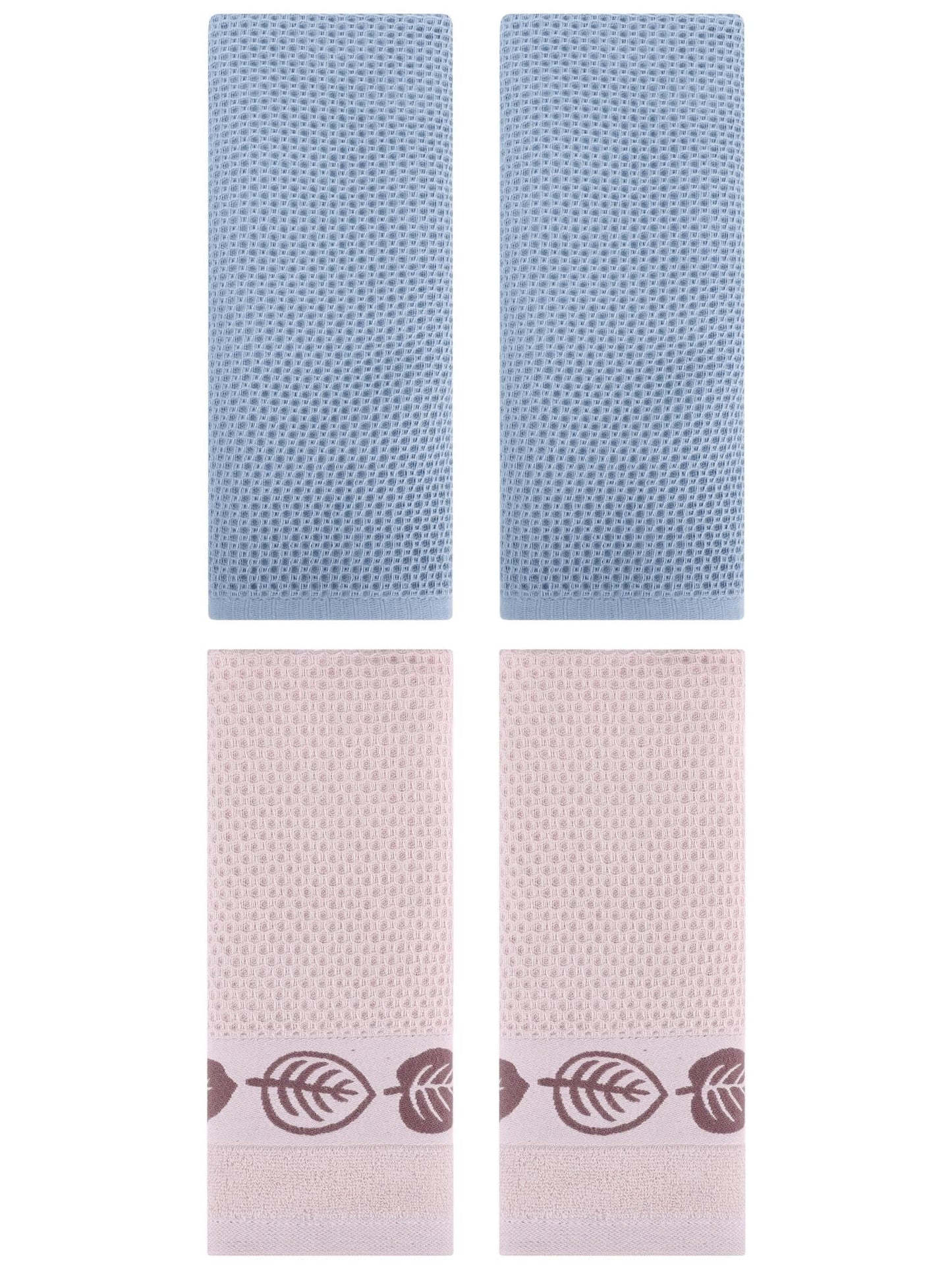 Unique Bargains 4 Pcs Waffle Cotton Hand Towel Steel Blue/Brown 13" x 30"/13" x 29"