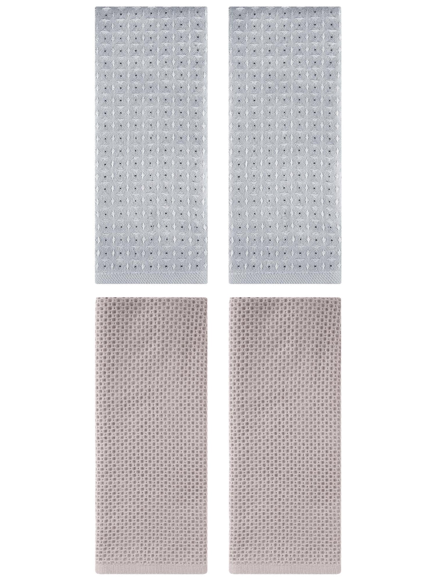 Unique Bargains 4 Pcs Waffle Soft Hand Towels Camel/Grey 13" x 30"/13" x 29"