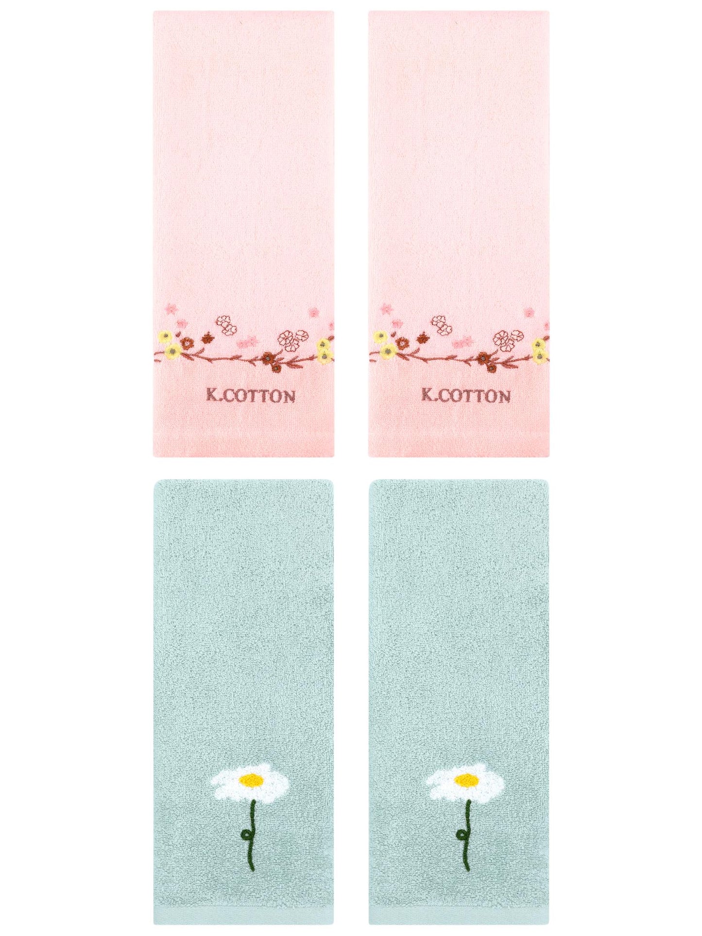 Unique Bargains 4Pcs Comfy Floral Hand Towel Set Blue/Pink 13" x 30"/13" x 29"