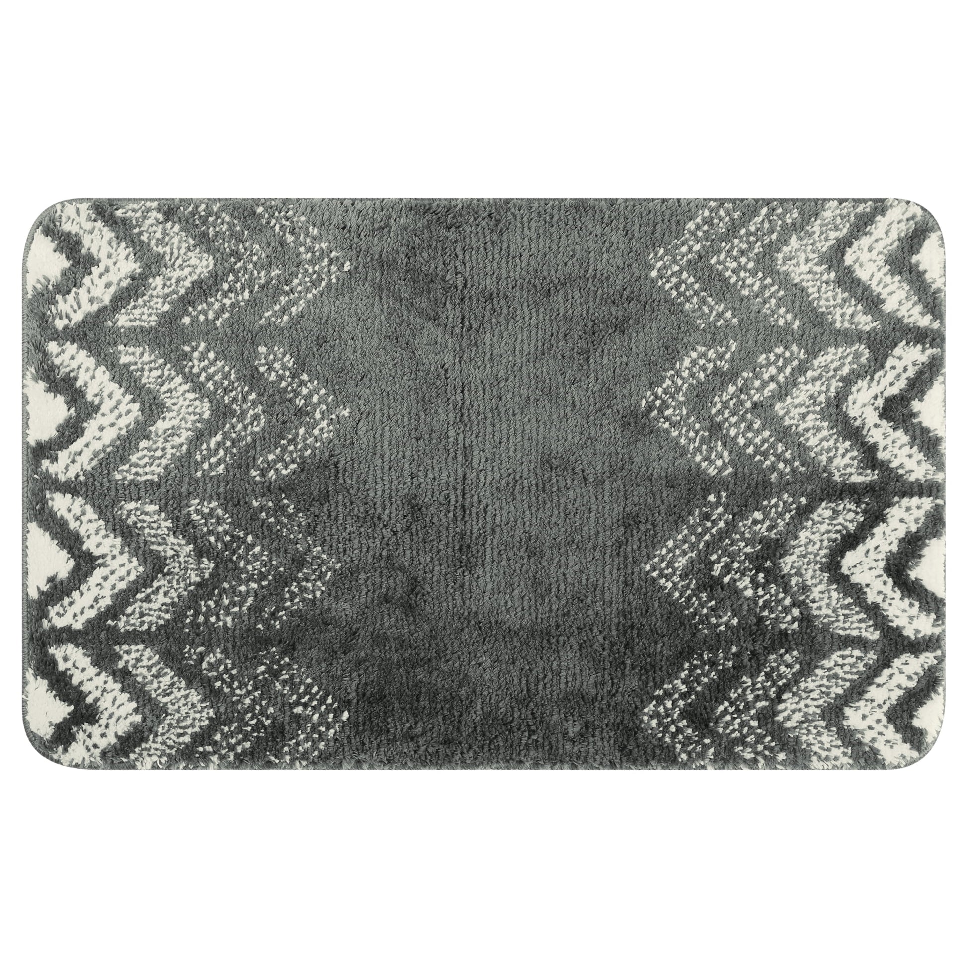 Unique Bargains Absorbent Bath Mat Rug Geometric Patterns Bathroom Mat Non-Slip Carpet Dark Grey 20" x 32"