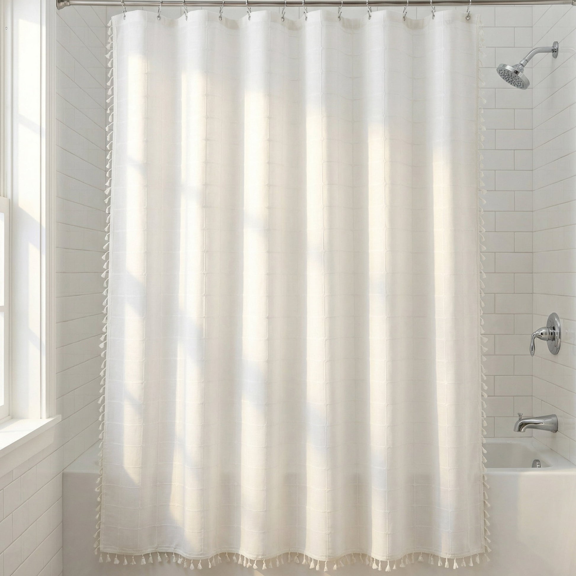 Unique Bargains Boho Plaid Blend Shower Curtain Sets with Hooks Blue 72"W x 72"L