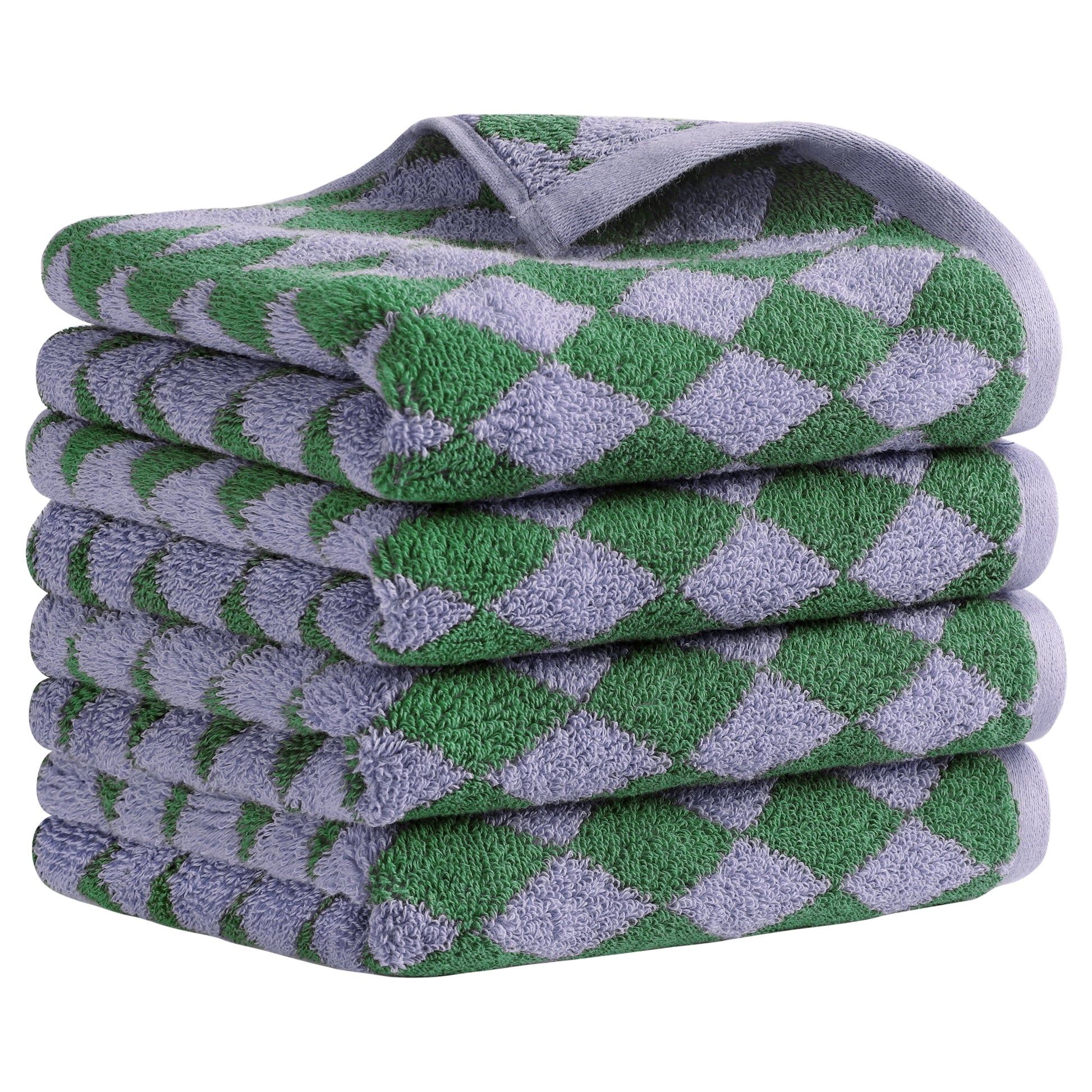 Unique Bargains Checkered Cotton Hand Towels for Bathroom Kitchen Green 4-Piece