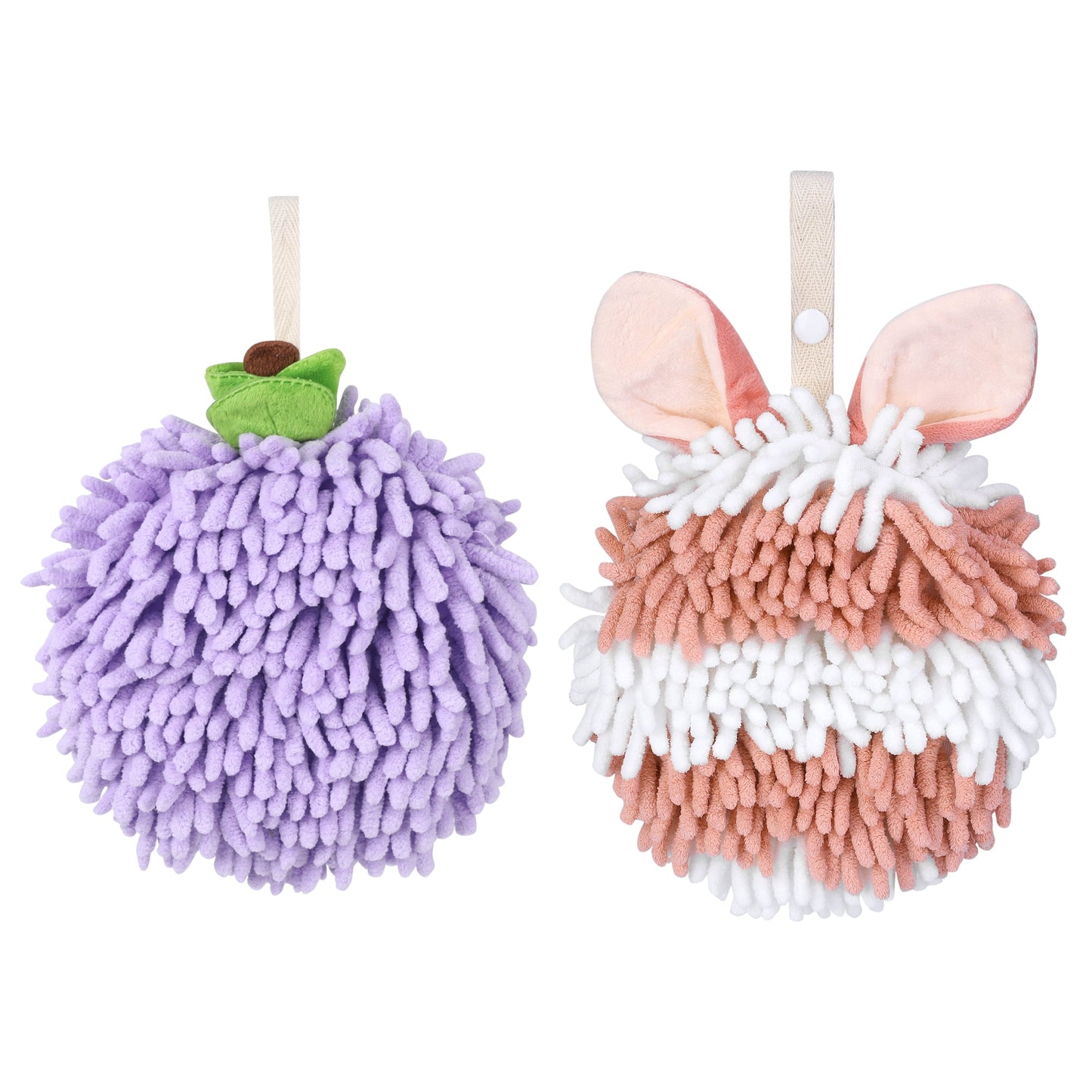 Unique Bargains Chenille Ball Fuzzy Hand Towel 2 Pcs Purple/Pink 6" x 6"/7" x 7"