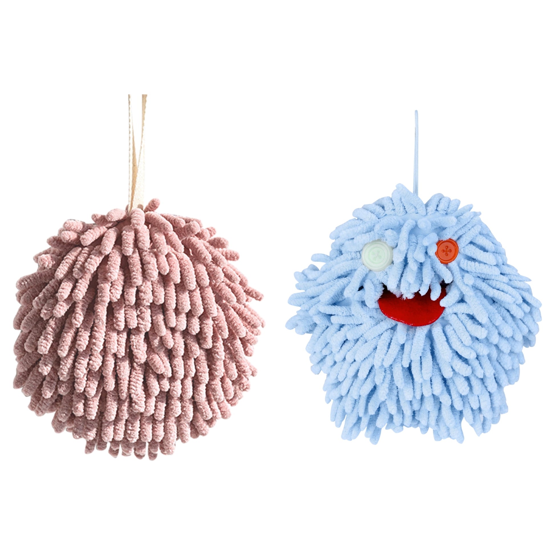 Unique Bargains Chenille Fuzzy Hand Towel 2 Pcs Dark Pink/Blue 6" x 6"/7" x 7"