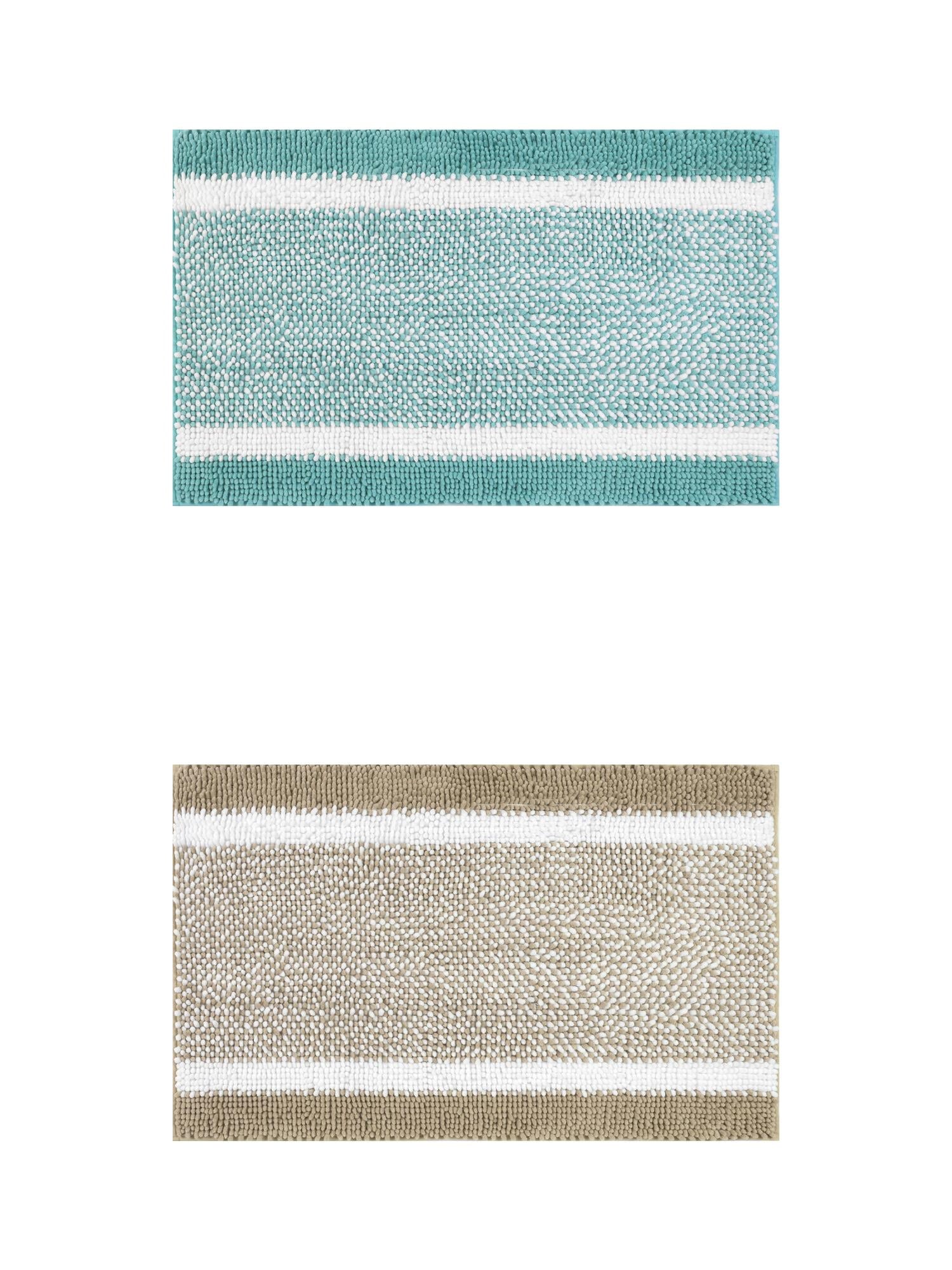 Unique Bargains Chenille Striped Bath Mats 2 Pcs Non-Slip Soft Plush Shaggy Bathroom Rugs  Green/Khaki 20" x 32"