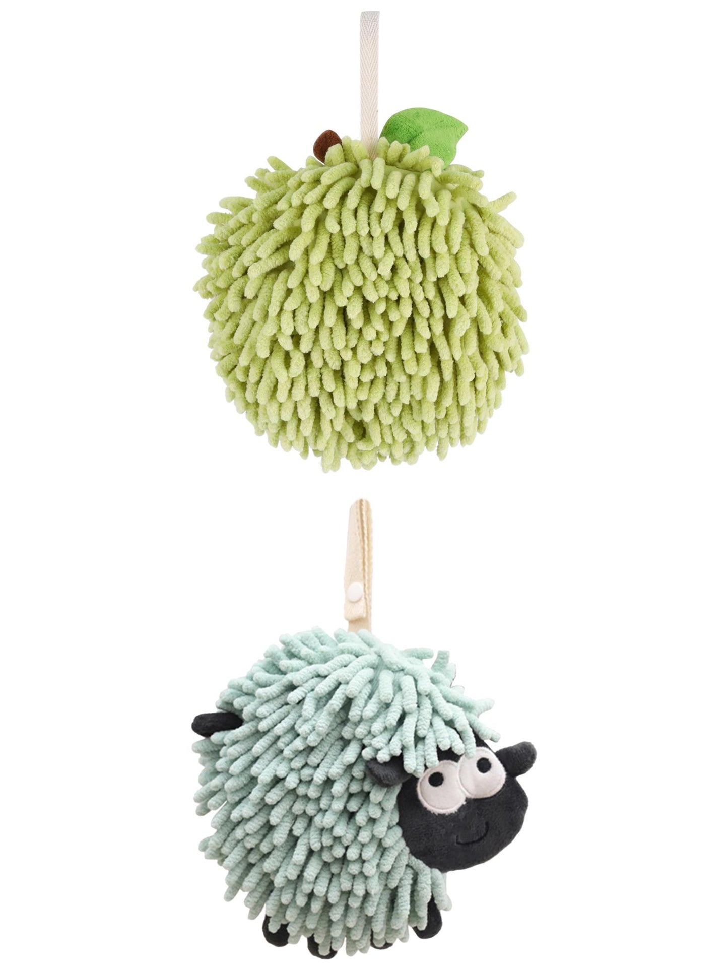 Unique Bargains Cute Chenille Ball Hand Towel 2 Pcs Green 6" x 6"/7" x 7"
