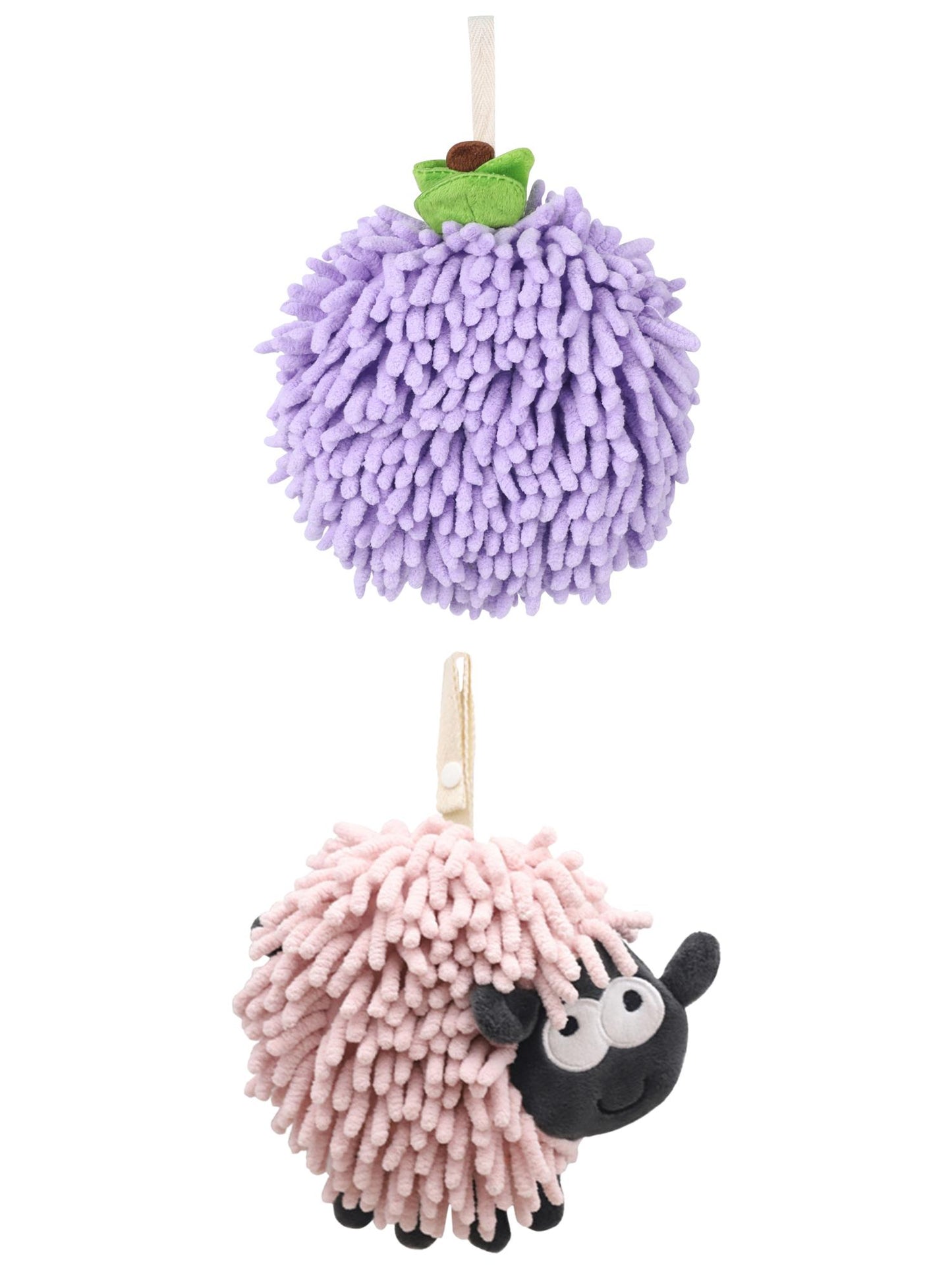Unique Bargains Cute Chenille Ball Hand Towel 2 Pcs Purple/Pink 6" x 6"/7" x 7"