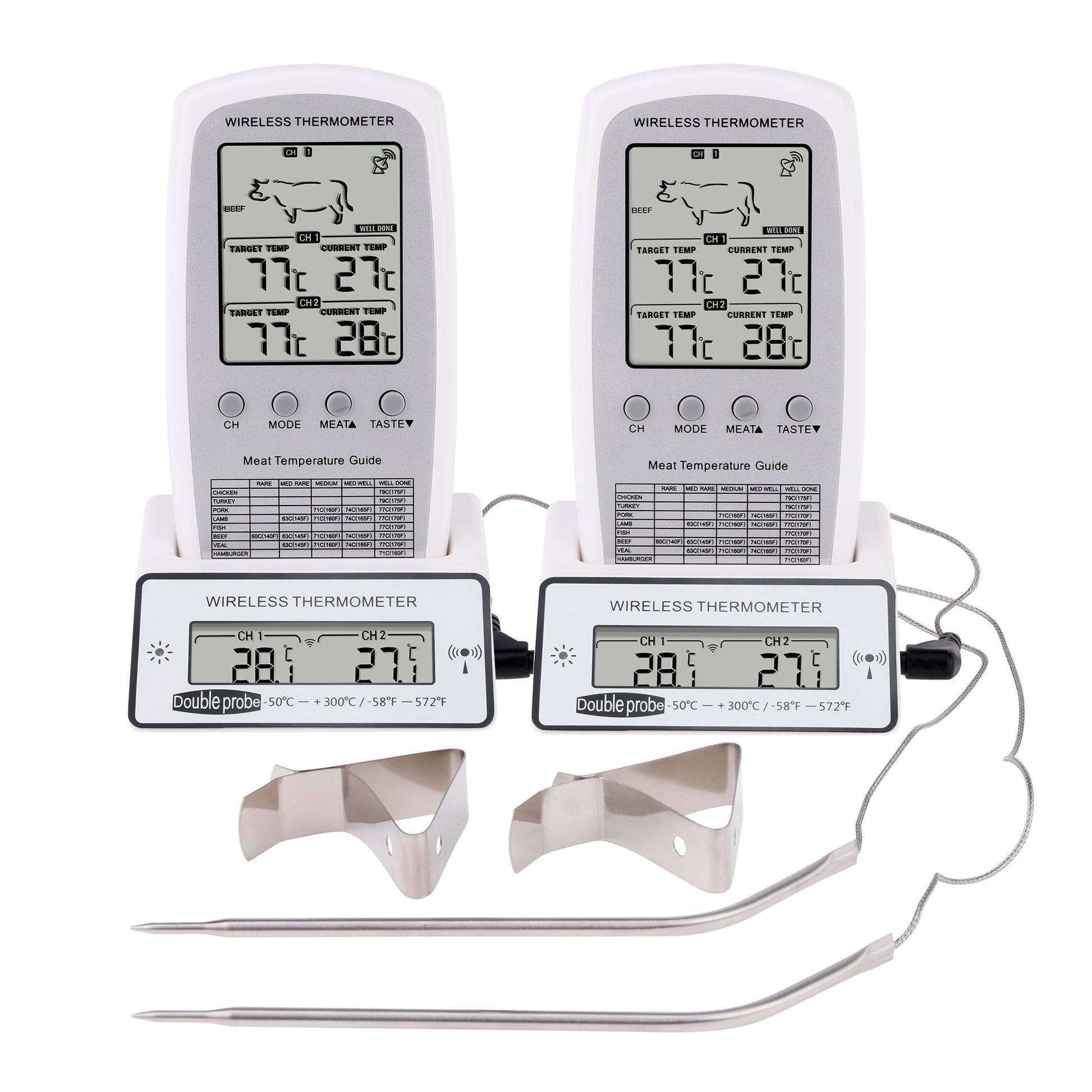 Unique Bargains Digital Meat Thermometer with 2 Temperature Probes White/Silver