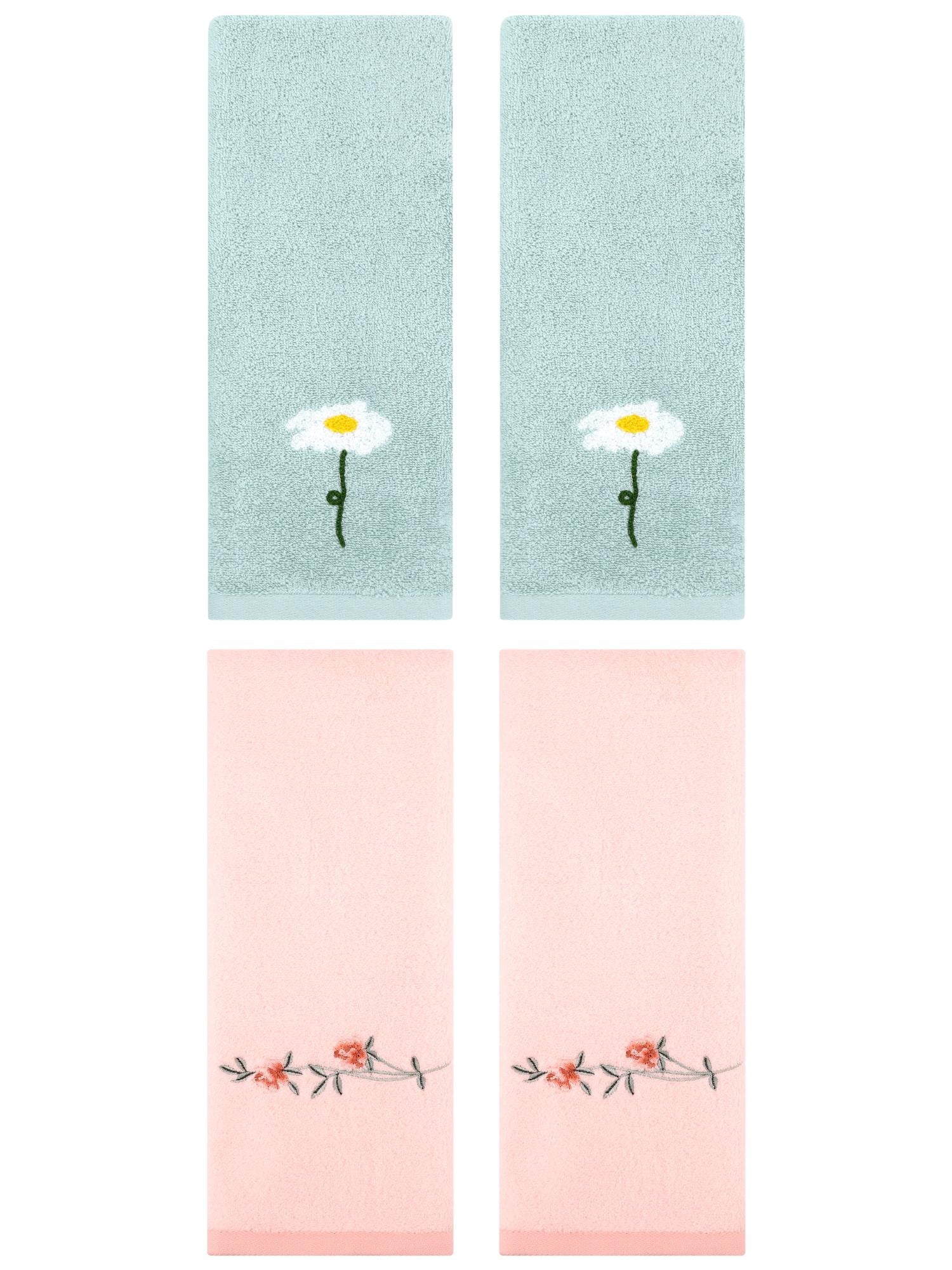 Unique Bargains Floral Cotton Hand Towel 4 Pcs Blue/Pink 13" x 30"/15" x 30"