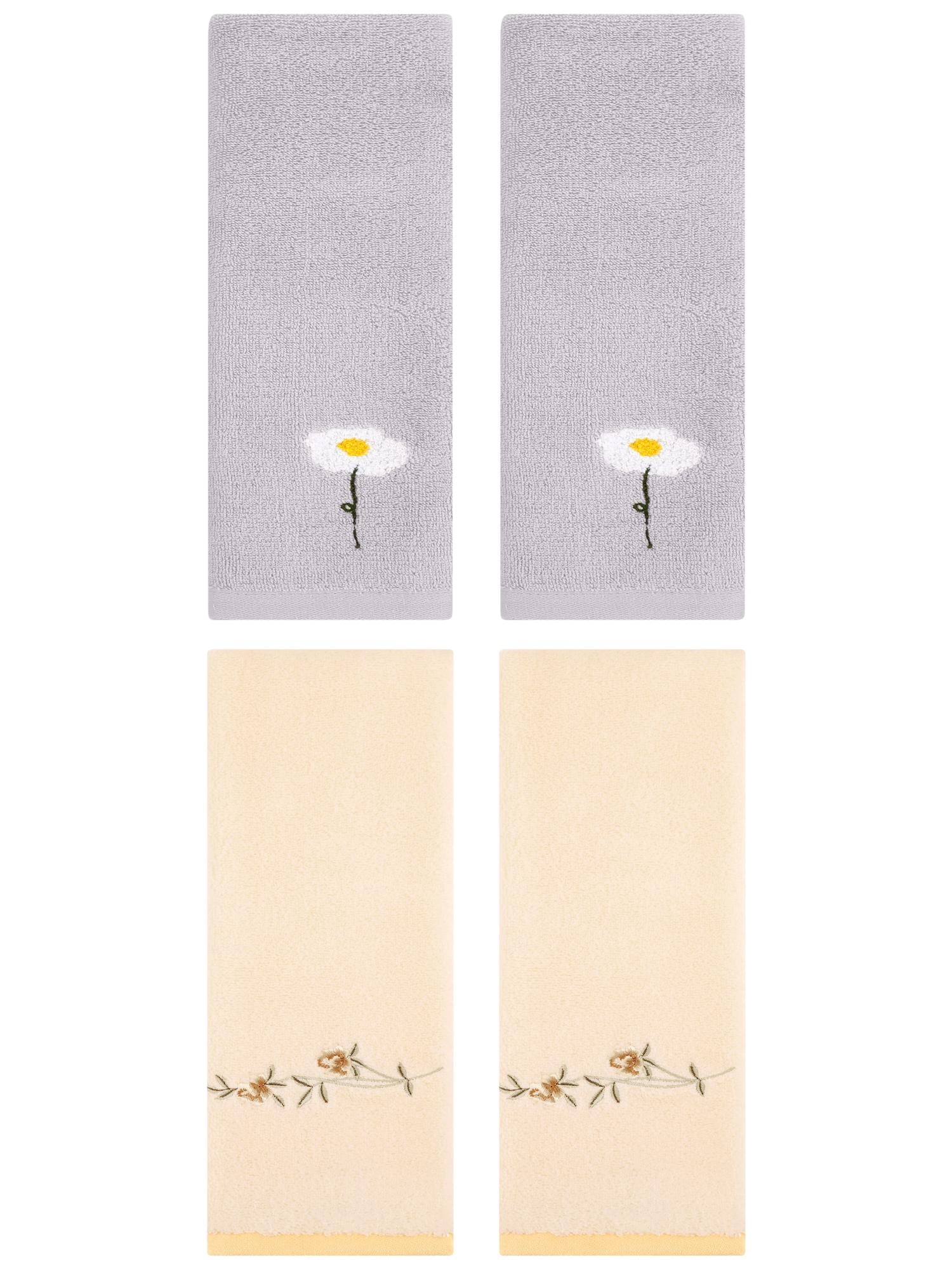 Unique Bargains Floral Cotton Hand Towel 4 Pcs Grey/Yellow 13" x 30"/15" x 30"