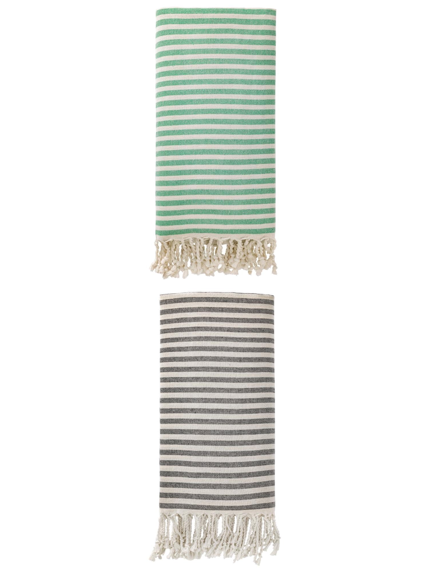 Unique Bargains Lightweight Sand Free Quick Dry Turkish Towel Black/Green 71"x40"
