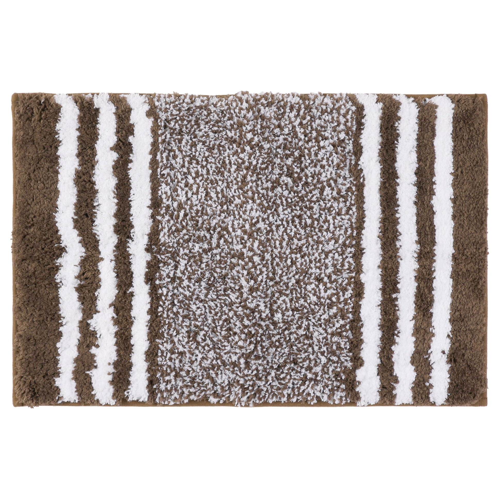 Unique Bargains Microfiber Bath Rugs Fluffy Striped Non-Slip Floor Mat Brown 20"x32"