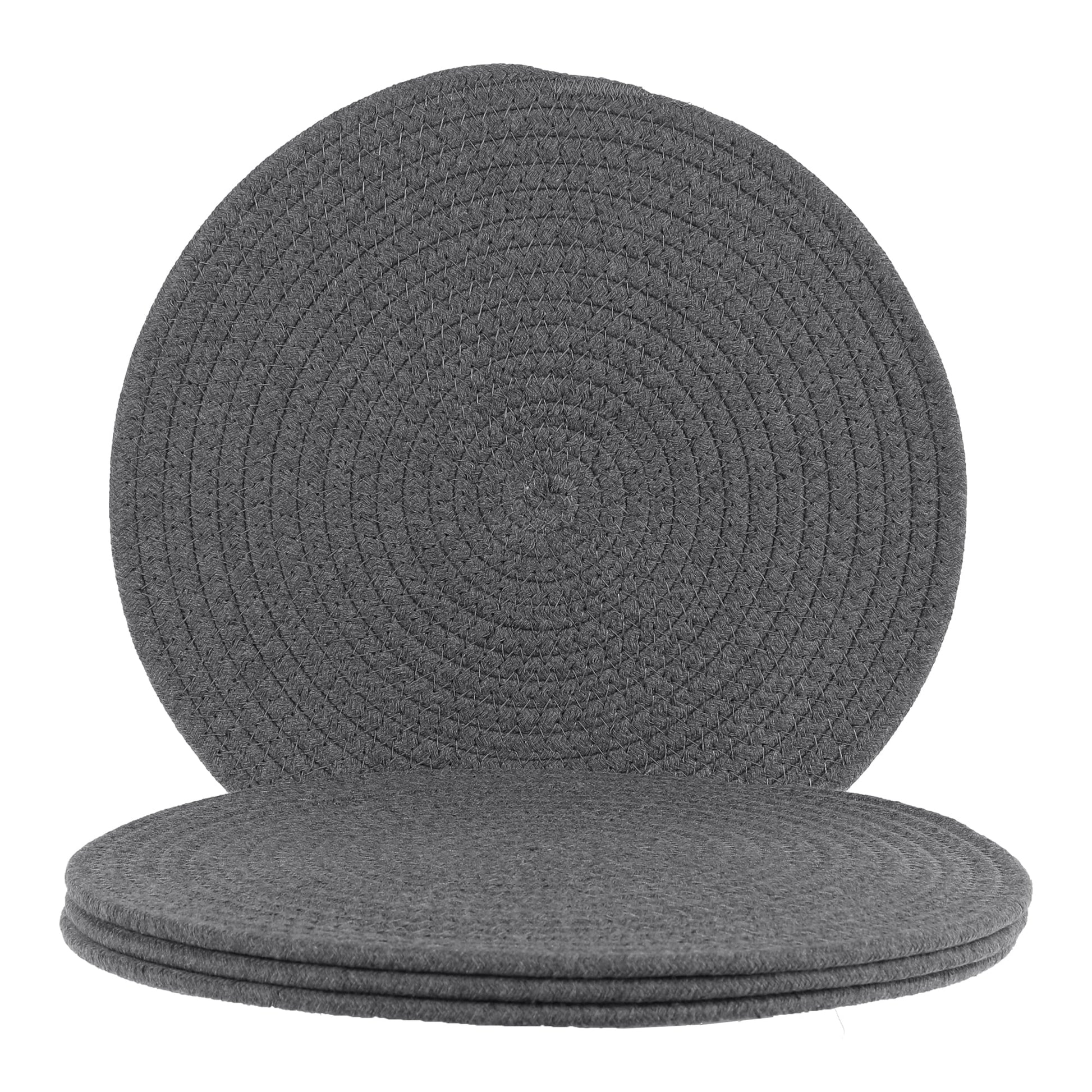 Unique Bargains Placemats Set of 4 Cotton Round Placemats for Dining Table Dark Gray
