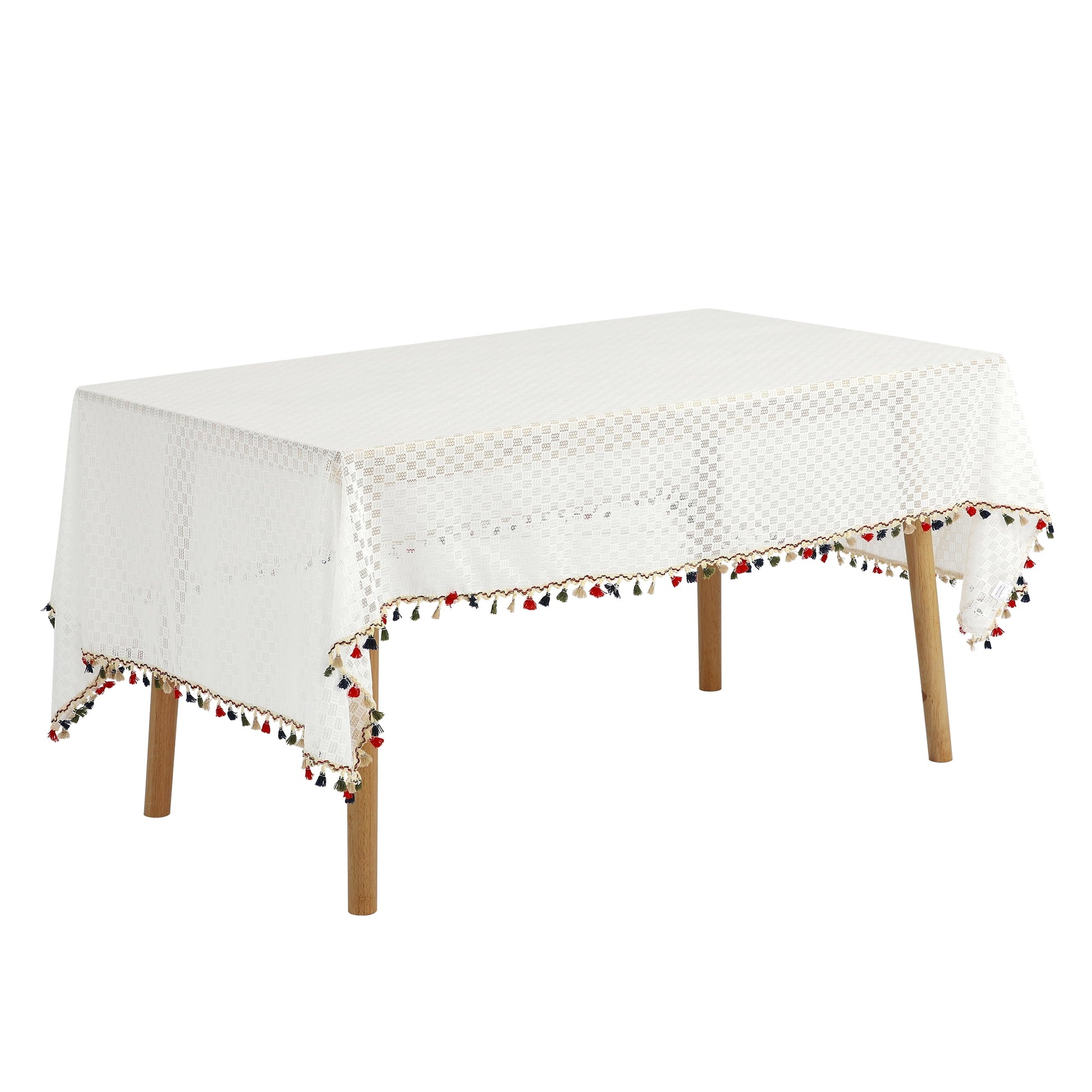 Unique Bargains Rectangle Tablecloth Polyester Table Cloth with Tassels Wrinkle Free Colorful 53x71 Inch