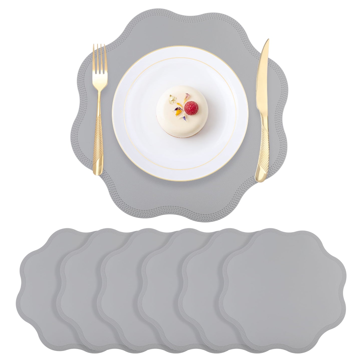 Unique Bargains Set of 6 Faux Leather Placemats for Kitchen Table Decor Gray 15"x15"