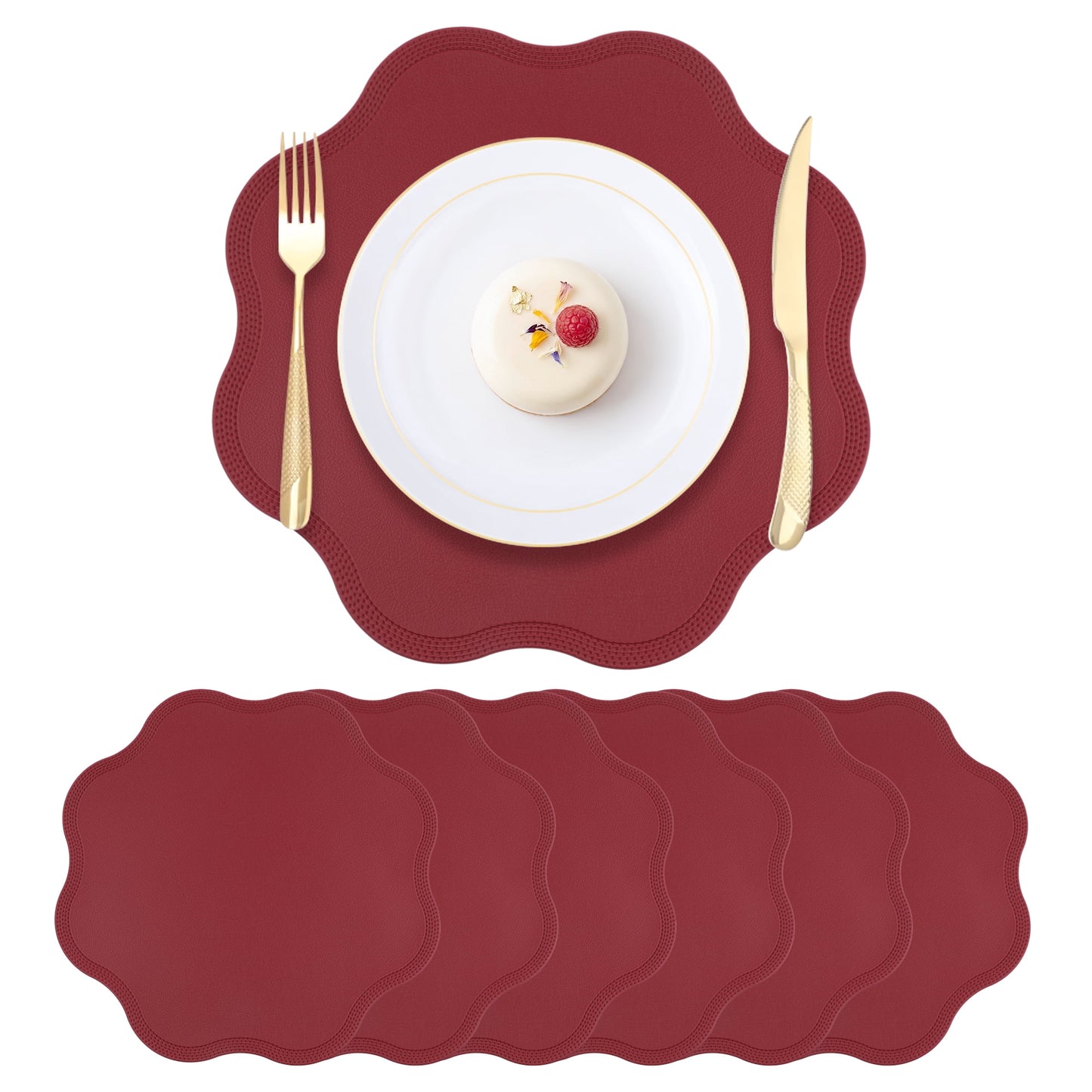 Unique Bargains Set of 6 Faux Leather Placemats for Kitchen Table Decor Red 15"x15"