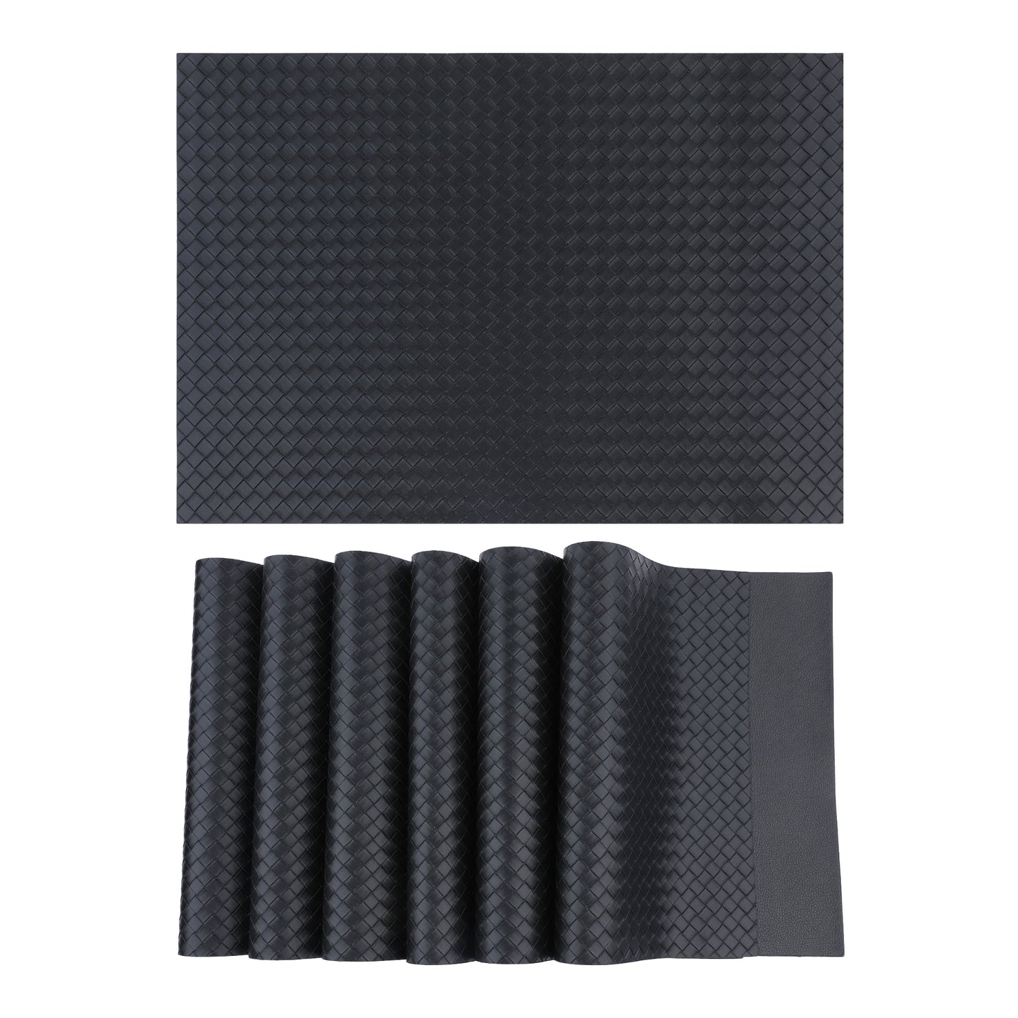 Unique Bargains Set of 6 Leather Placemats for Kitchen Black 17*12in