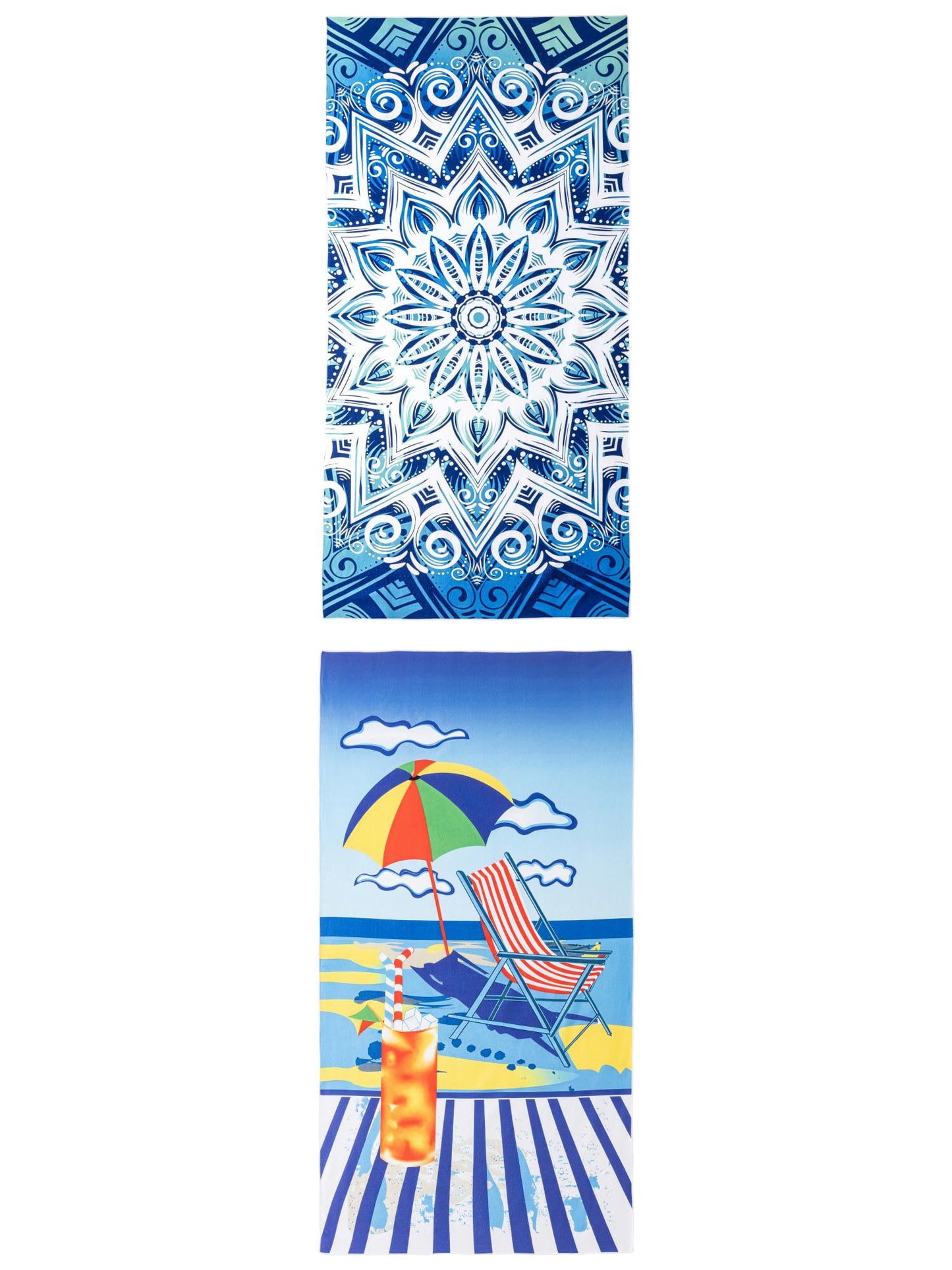 Unique Bargains Soft Absorbent Beach Towel 2 Pack Blue Green Mandala/Multi-Color 71"x35"