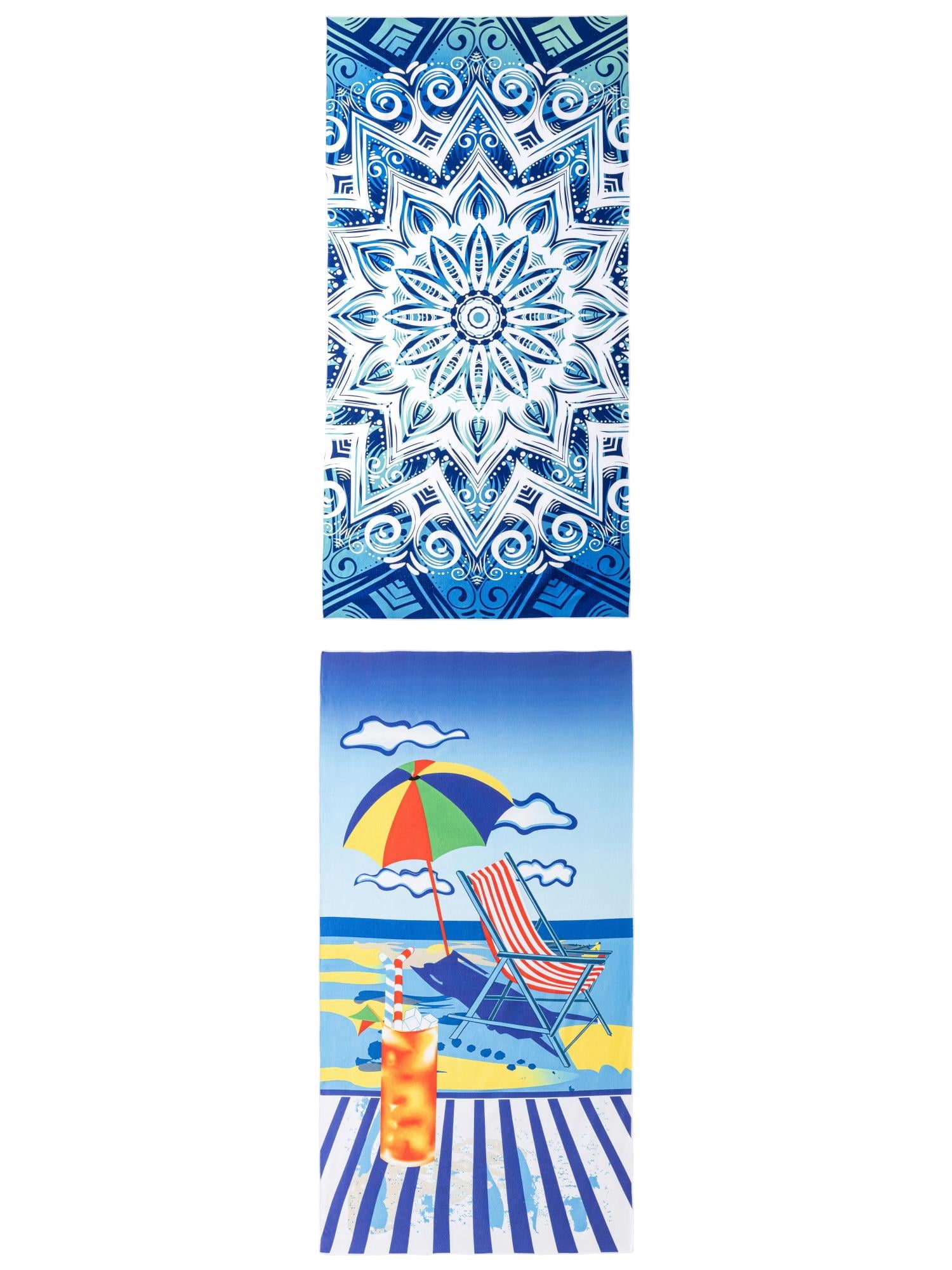 Unique Bargains Soft Absorbent Beach Towel 2 Pack Blue Green Mandala/Multi-Color 71"x35"