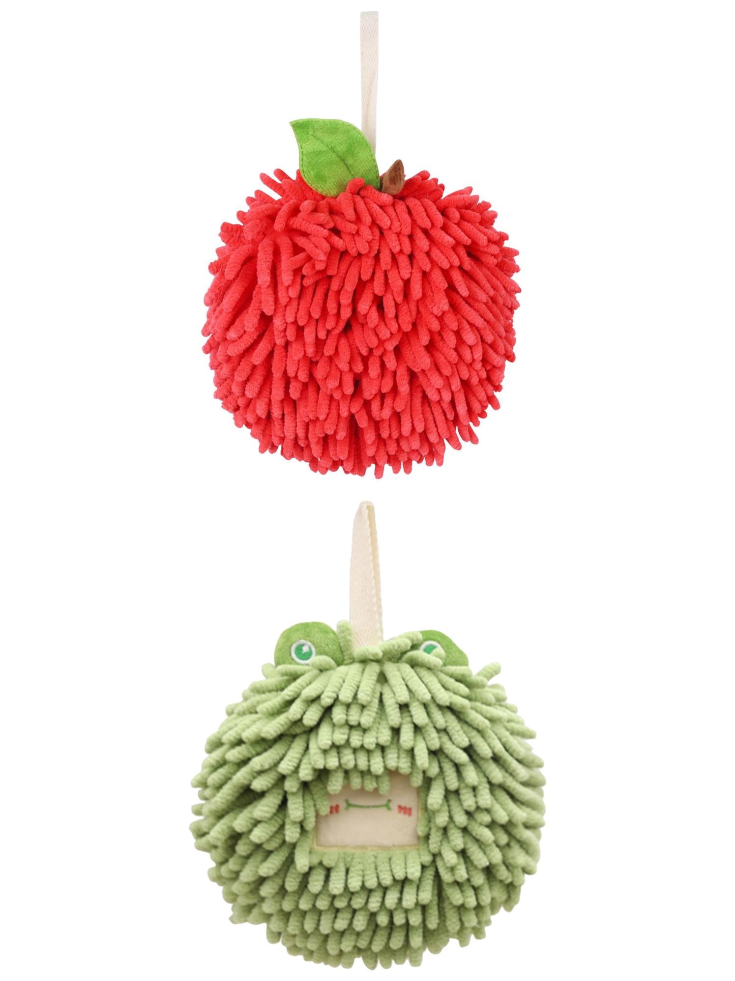 Unique Bargains Soft Chenille Ball Hand Towels 2 Pcs Red/Green 6" x 6"/7" x 7"