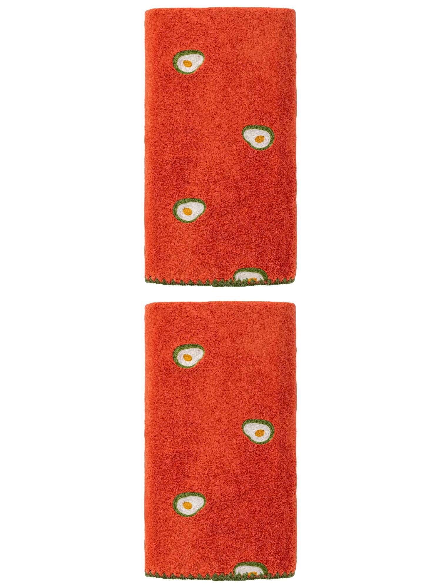 Unique Bargains Soft Coral Fleece Fruit Embroidery Bath Towel 2 Pack Red 55"x28"