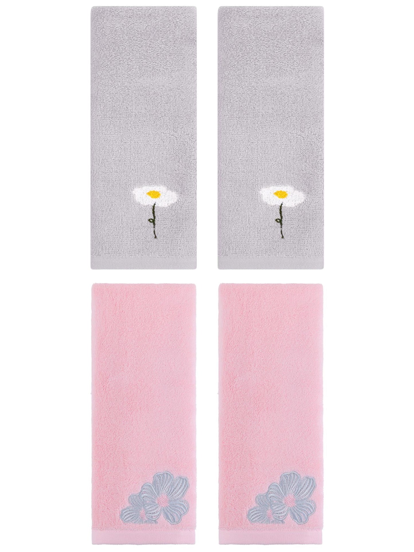 Unique Bargains Soft Floral Pattern Hand Towel Grey/Pink 13" x 30"/14" x 31"
