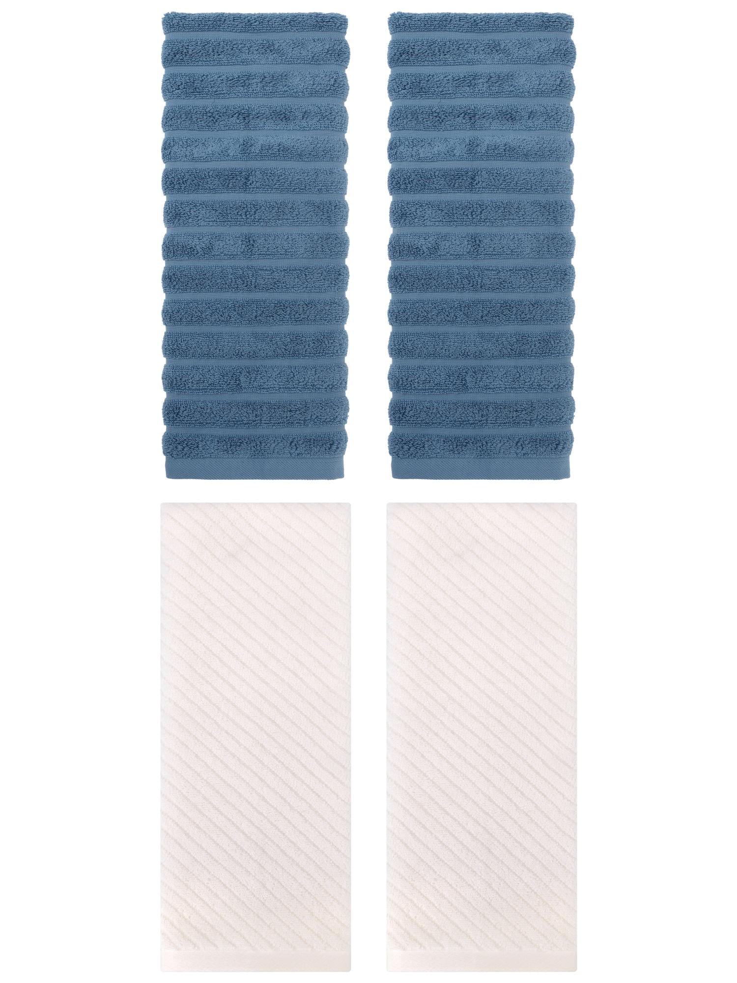 Unique Bargains Soft Striped Hand Towel 14" x 30" 4 Pcs Blue/Beige