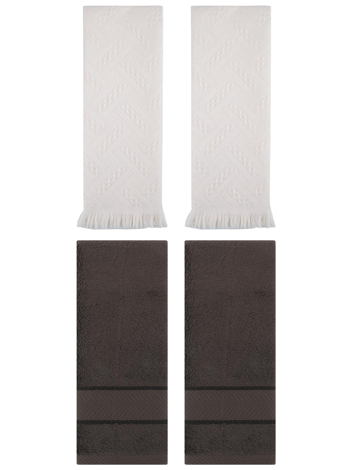 Unique Bargains Sold Striped Cotton Hand Towels 4 Pcs Dark Brown/Beige 14" x 30"/13" x 29"