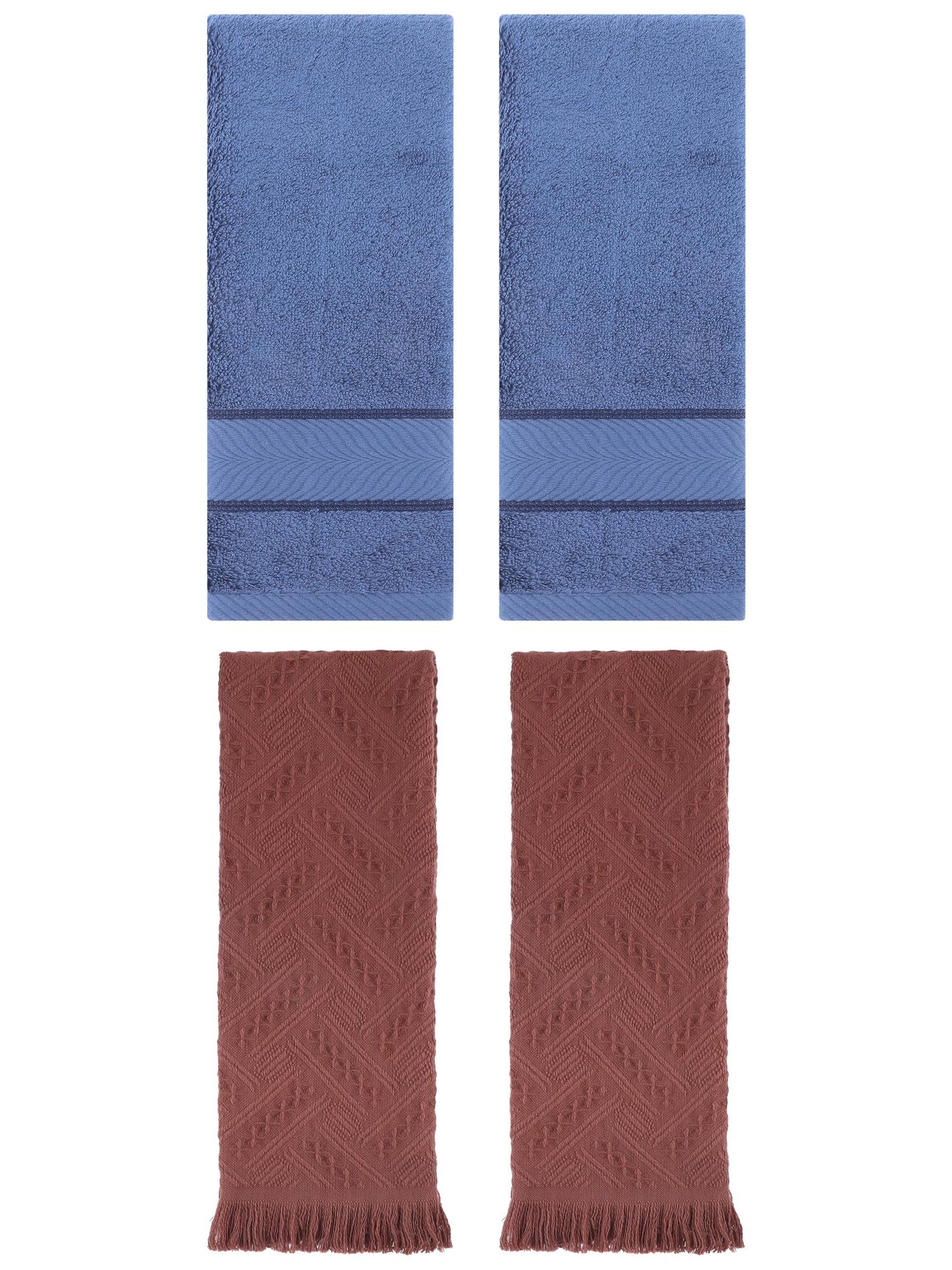Unique Bargains Sold Striped Cotton Hand Towels 4 Pcs Light Blue/Brown 14" x 30"/13" x 29"