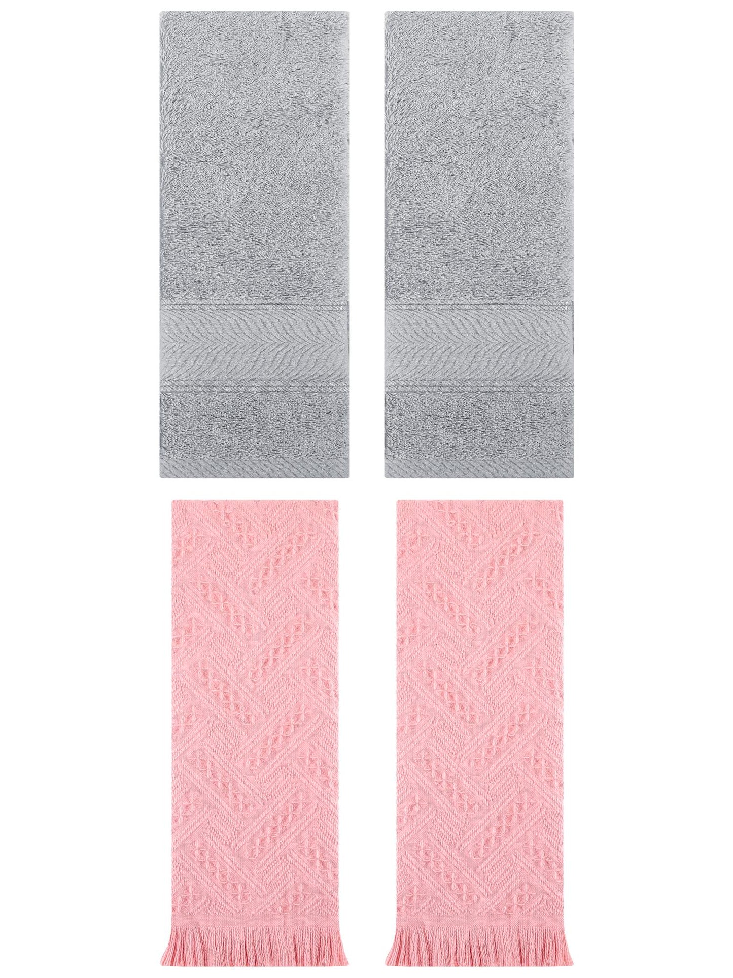 Unique Bargains Sold Striped Cotton Hand Towels 4 Pcs Light Grey/Pink 14" x 30"/13" x 29"
