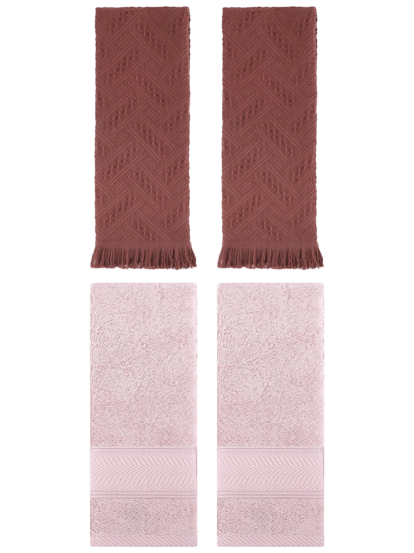 Unique Bargains Sold Striped Cotton Hand Towels 4 Pcs Light Pink/Brown 14" x 30"/13" x 29"
