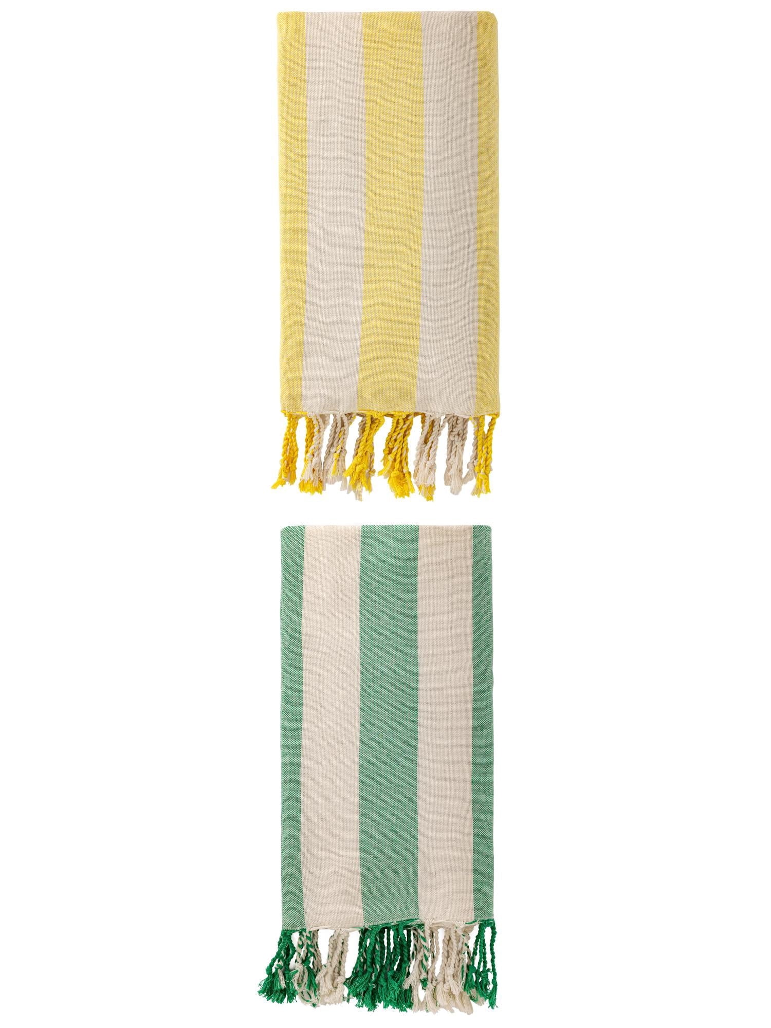 Unique Bargains Stripe Lightweight Absorbent Beach Towel 2 Pack Green/Yellow 71"x40"